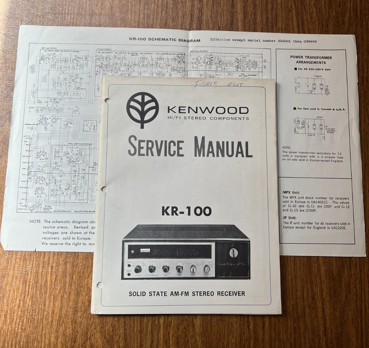 Original Kenwood Receiver KR-100 Service Manual/Schematic