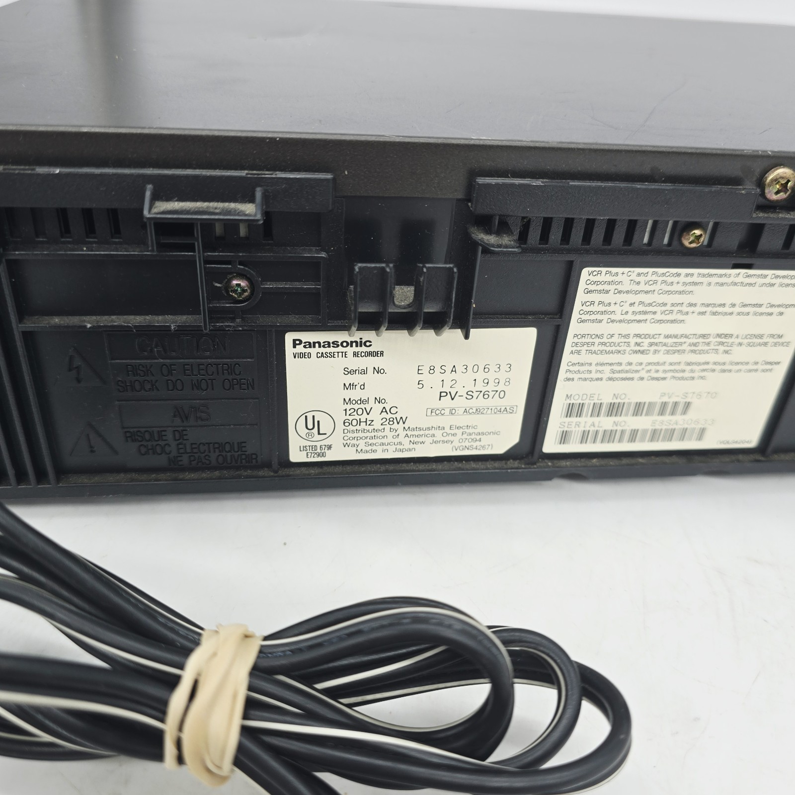 Panasonic PV-S7670 S-VHS Player Recorder 4-Head Hi-Fi VCR Blue Line No Remote