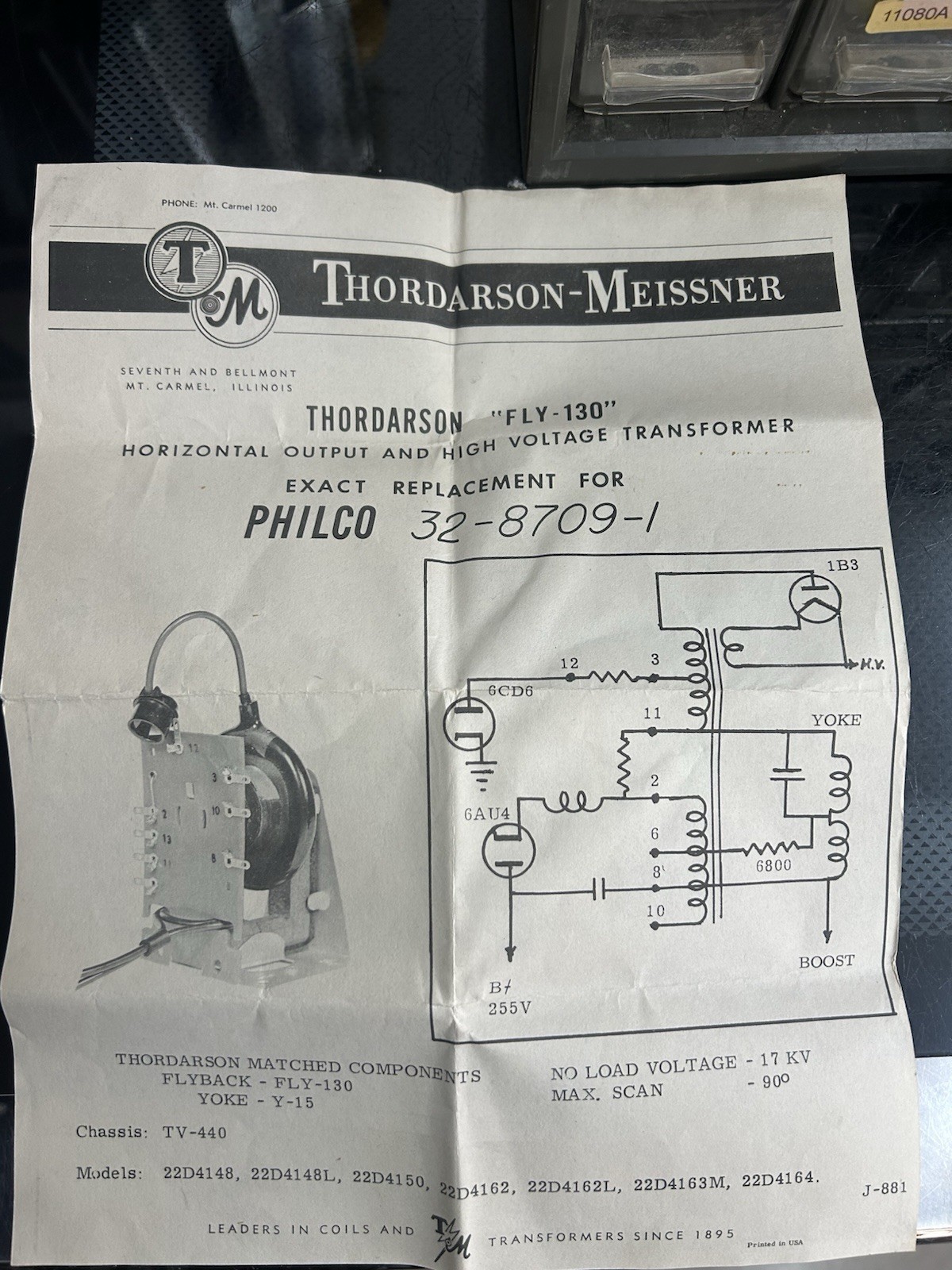 VINTAGE Halldorson Fly-130 Power Horizontal Output Transformer Philco 90-deg