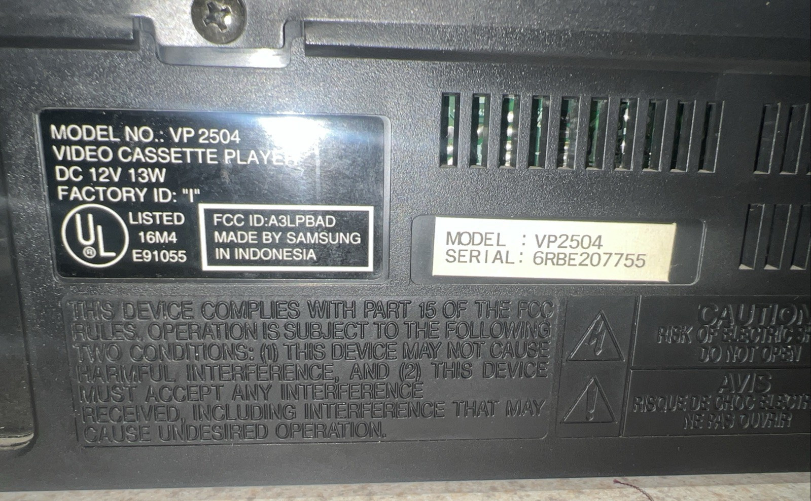 *Working* Samsung VCR VHS VP2504 Remote & Power Adapter.