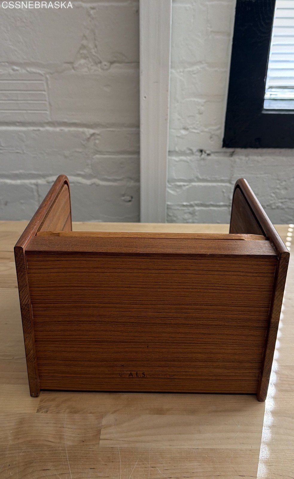 A.L.S. Industries Wood Tambour Roll Top Cassette Tape Storage Cabinet Vintage