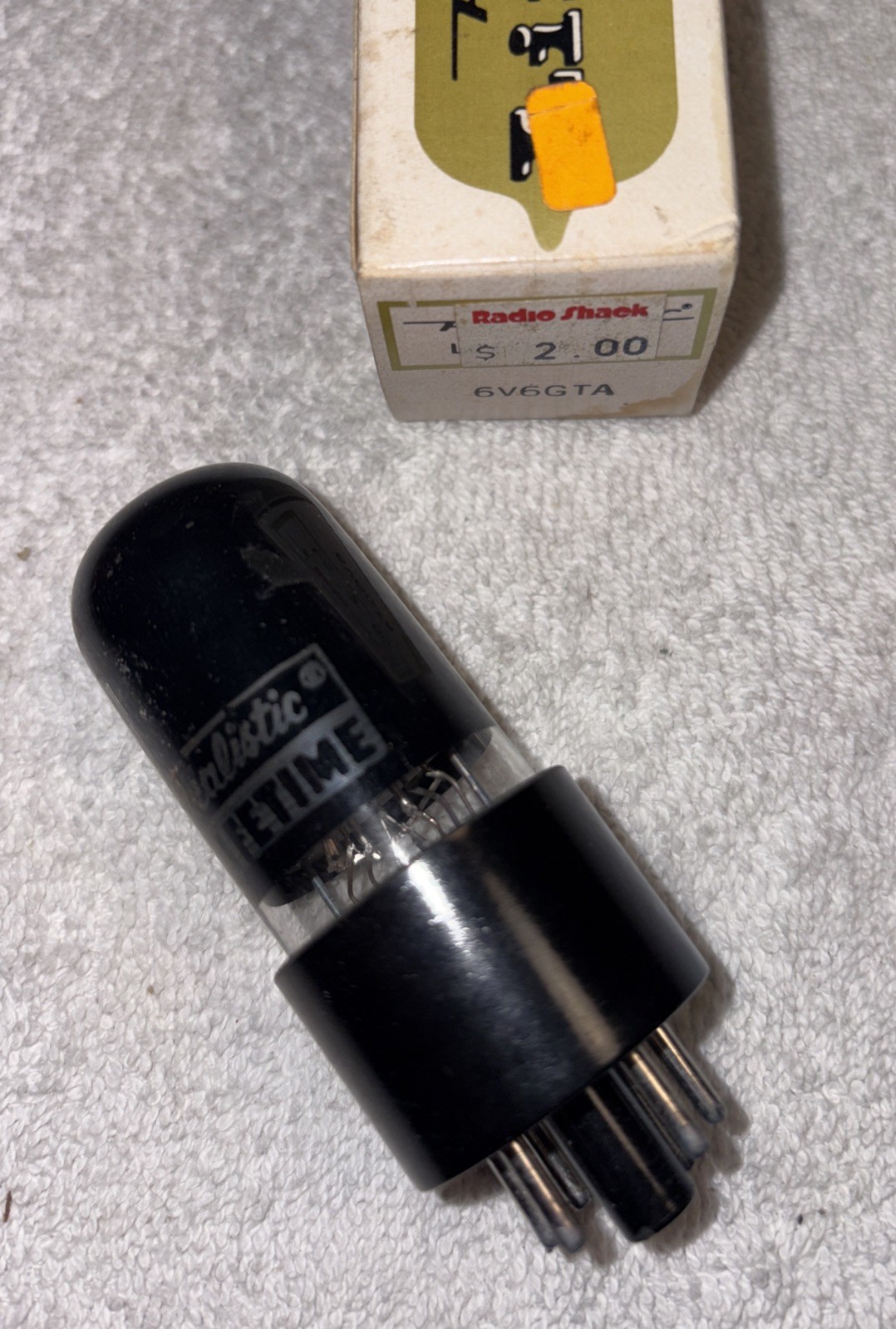 Realistic Lifetime 6V6GTA Black Glass Vacuum Tube Amplitrex Tested NOS 104%