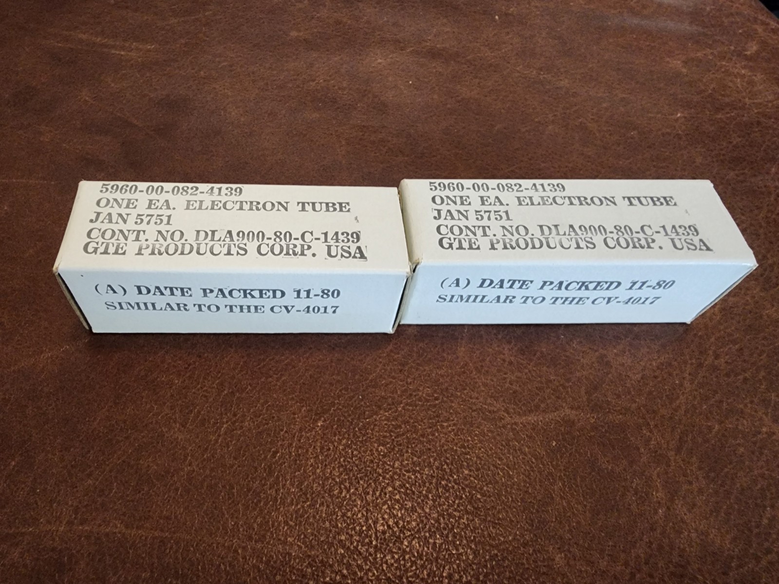 GTE Sylvania – JAN 5751 NOS Tubes Pair (2) Original Box Date Code 11-80 Untested