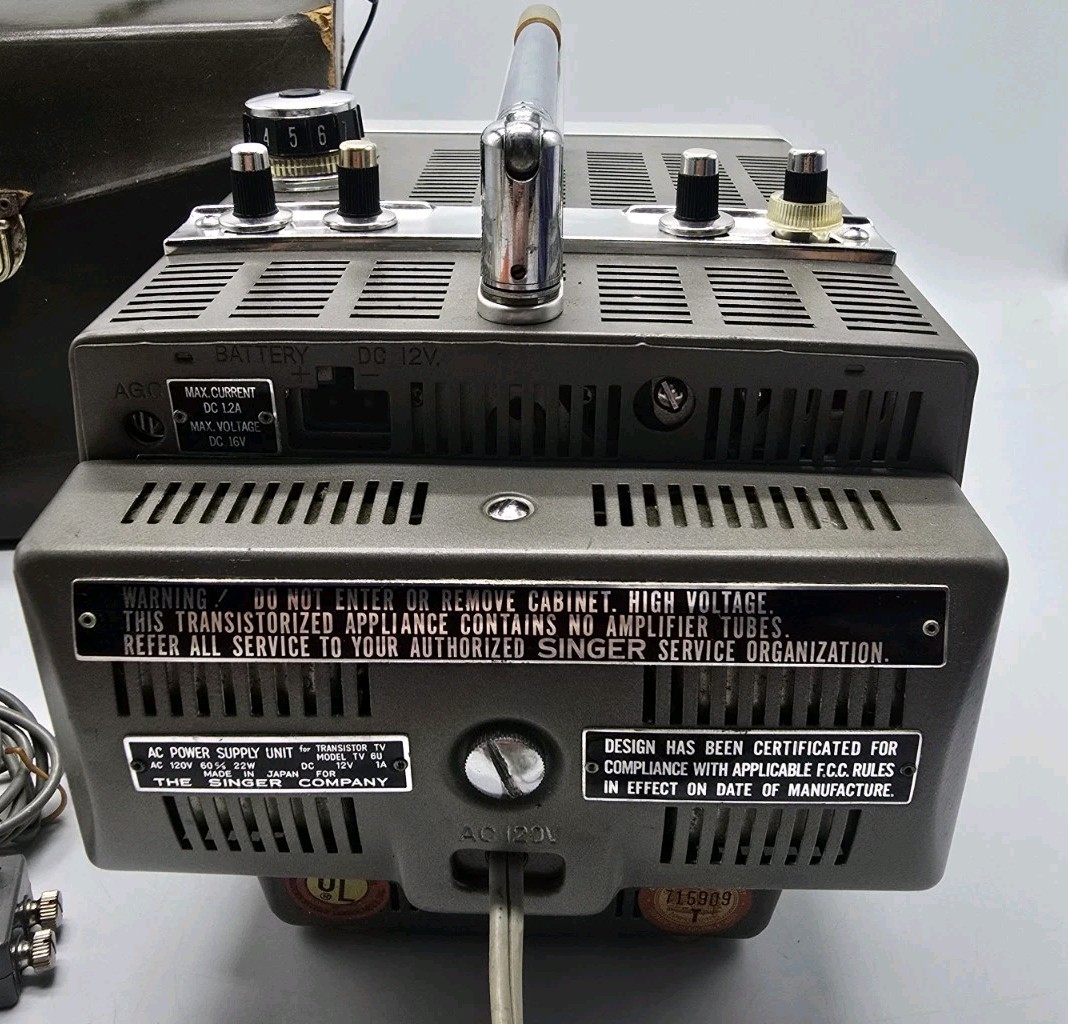 Vintage Singer Model TV-6U Mini Portable Television with Case & Some Accessories