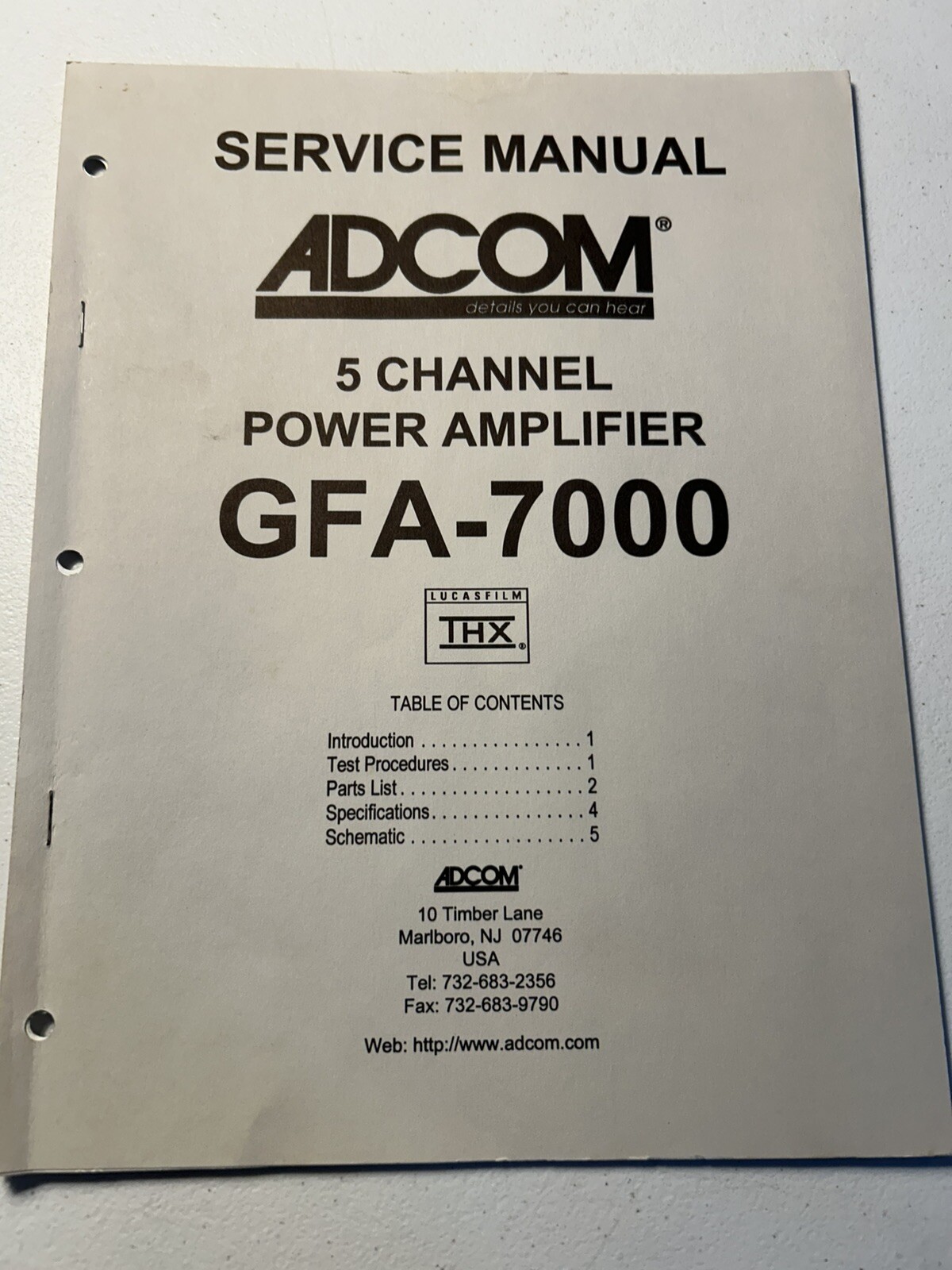 ADCOM GFA-7000 5 Channel Power Amplifier Amp Service Manual Original OEM Vintage