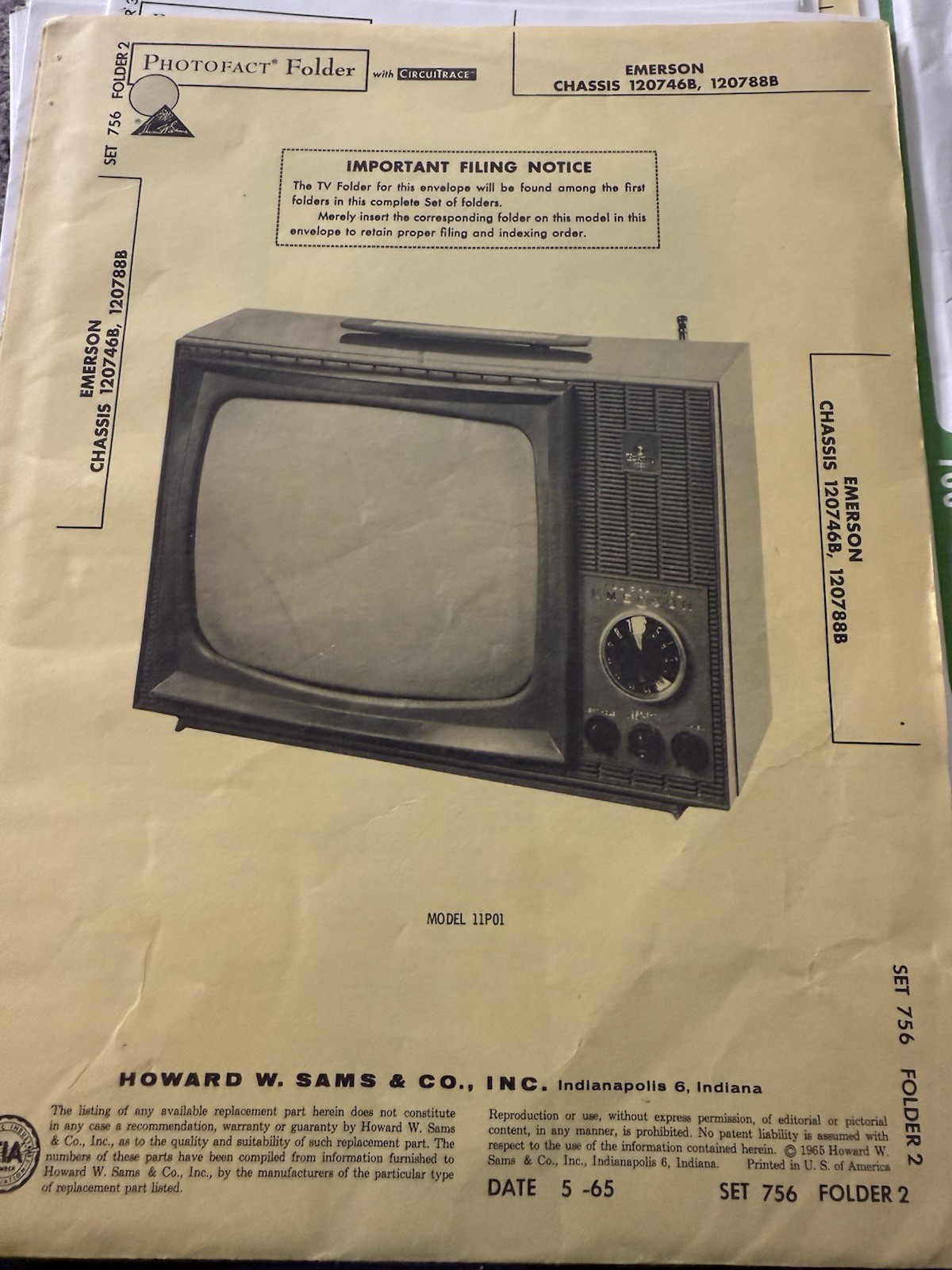 Sams Photofact Folder Set 756 Complete May 1965 TV Radio Service Manuals