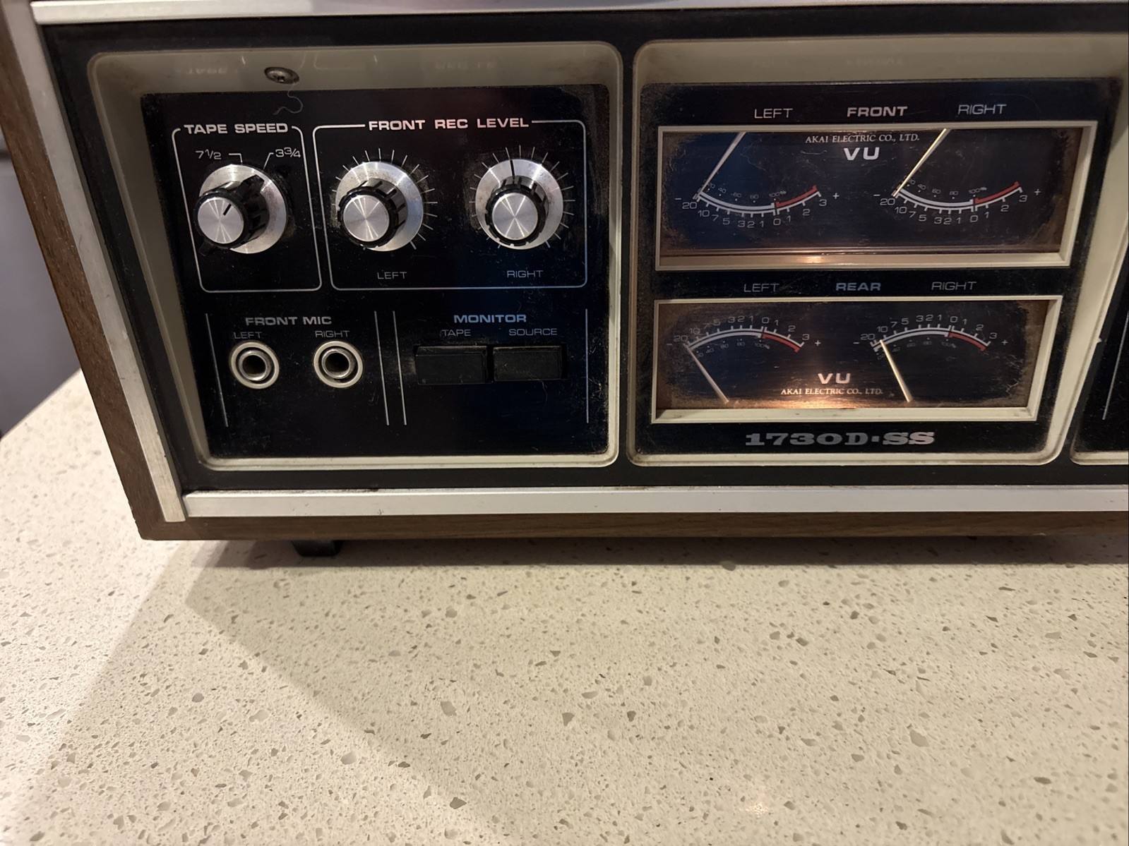 Akai 1730D-SS Quad Reel to Reel w/ Wood Case – Powers On – Spins Needs Service