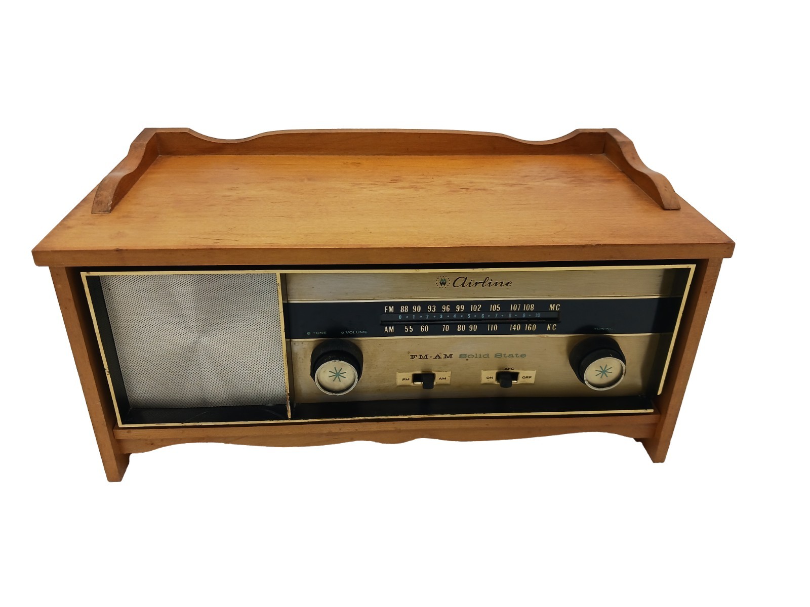Vintage Montgomery Wards Airline 1756A AM/FM Tabletop Radio Wooden Cabinet WORKS
