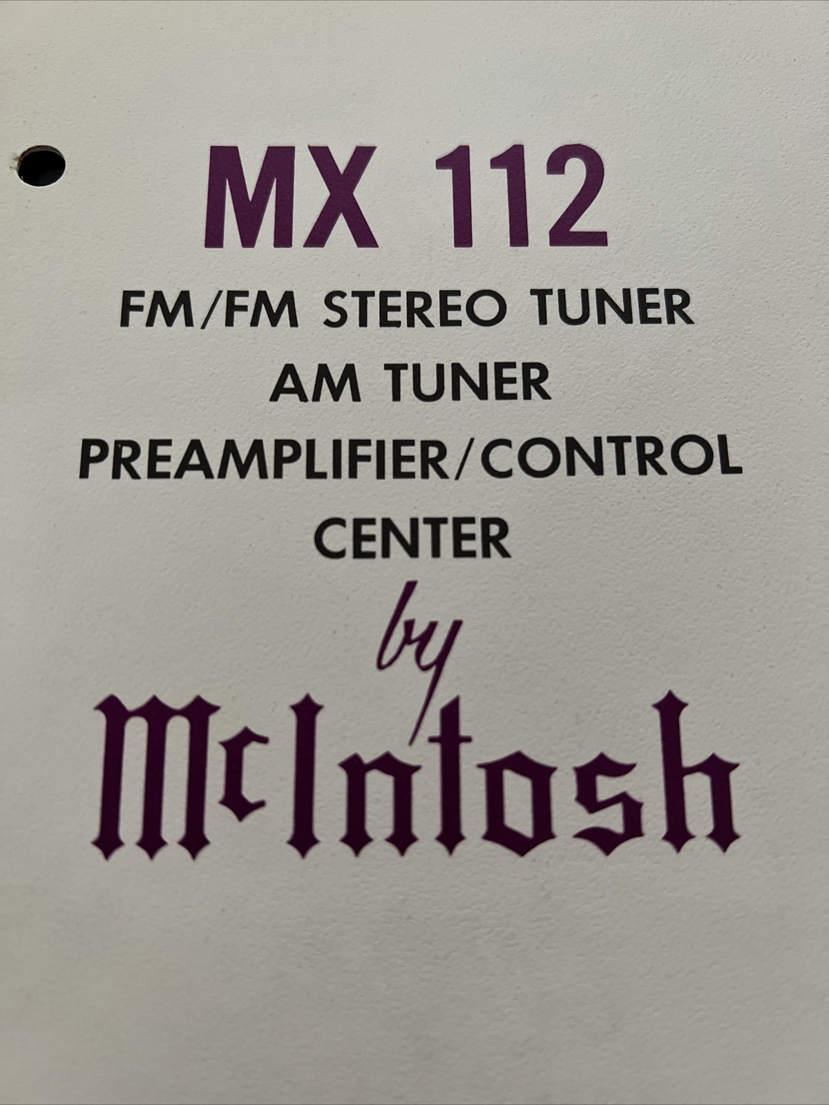 McIntosh MX 112 Tuner Preamp Control Center ORIGINAL DEALER SPEC SHEET