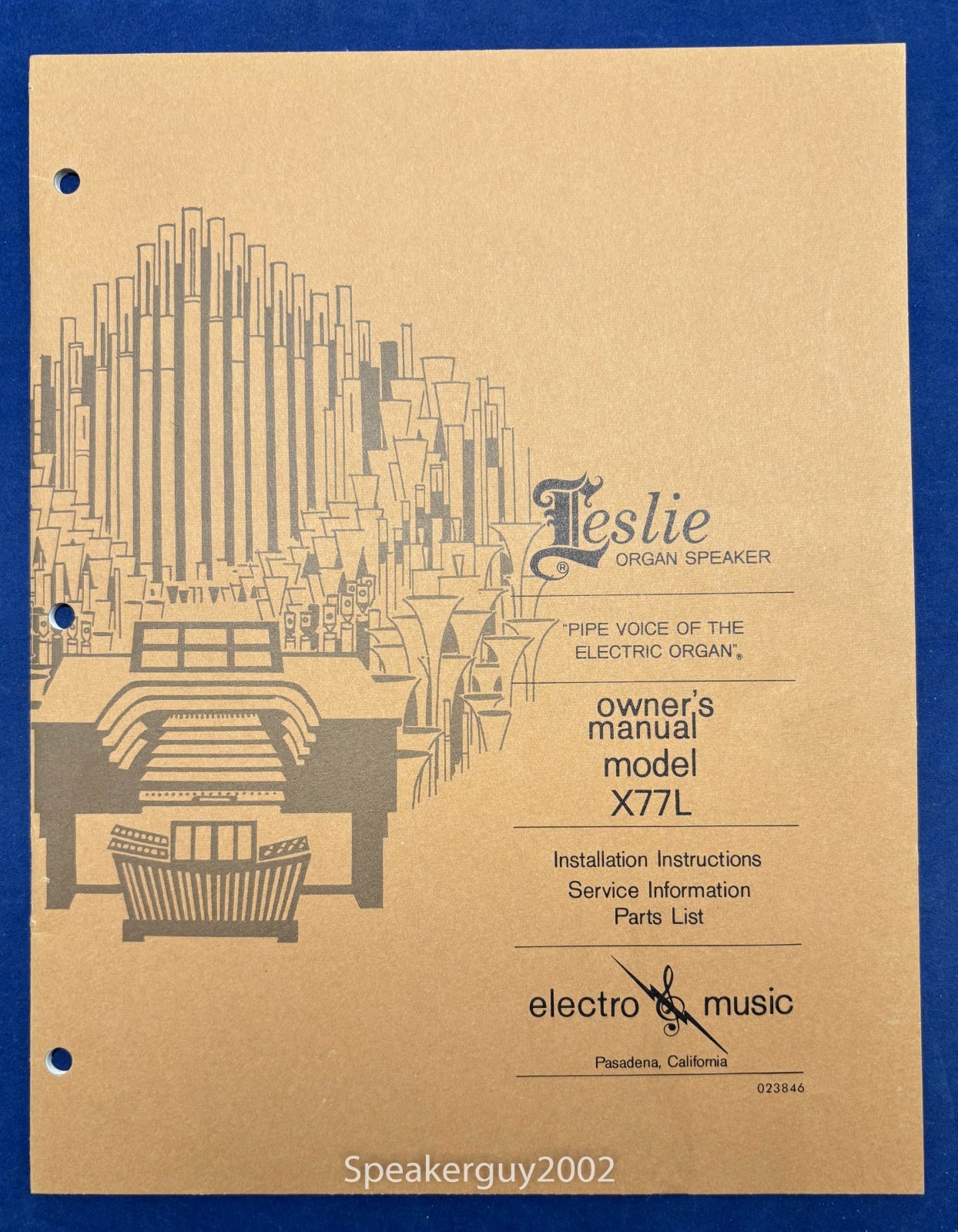 Original Leslie Speaker Model X77L Owner’s Manual