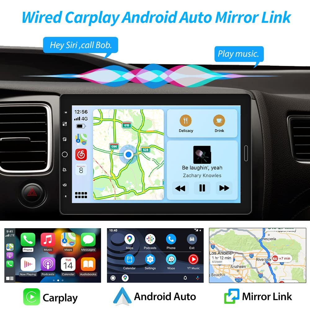 Hikity 10.1 Inch Single Din Car Stereo Carplay Android Auto Detachable Touch