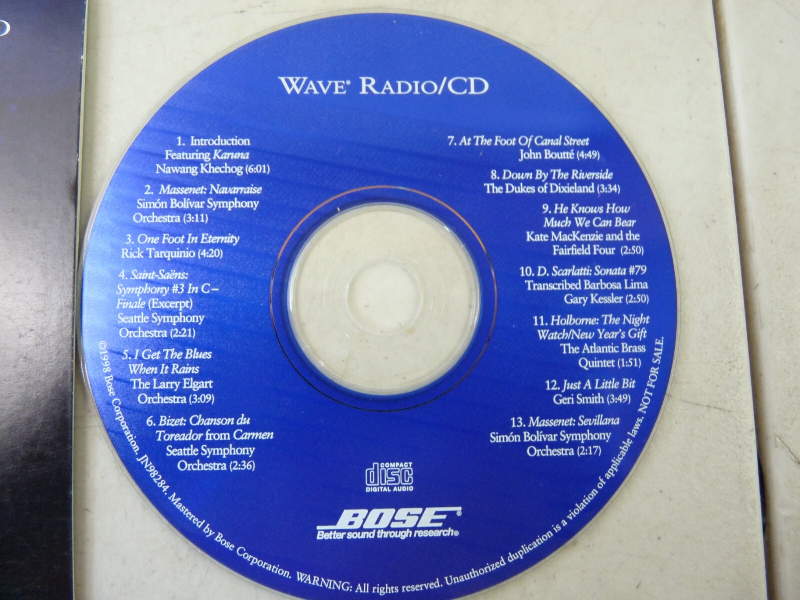 Bose Wave Radio CD Owners Demonstration Disc w/Protective Sleeve