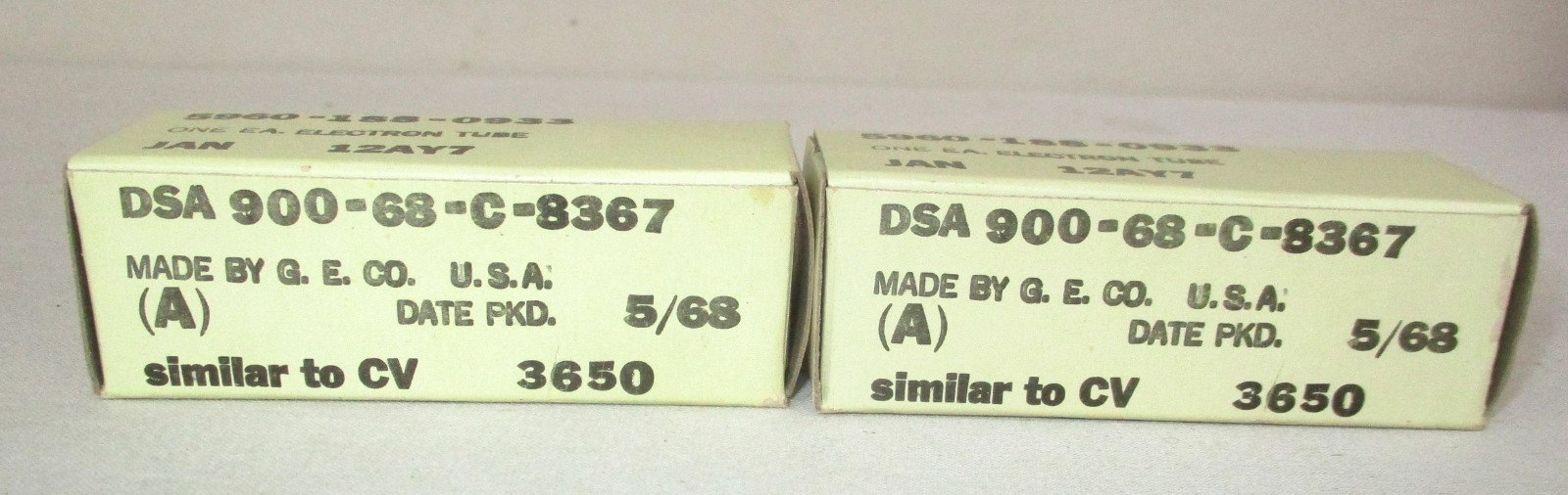 GE JAN 12AY7 Tubes Double Mica Short Gray Ribbed Plate Round Getter NOS Pair