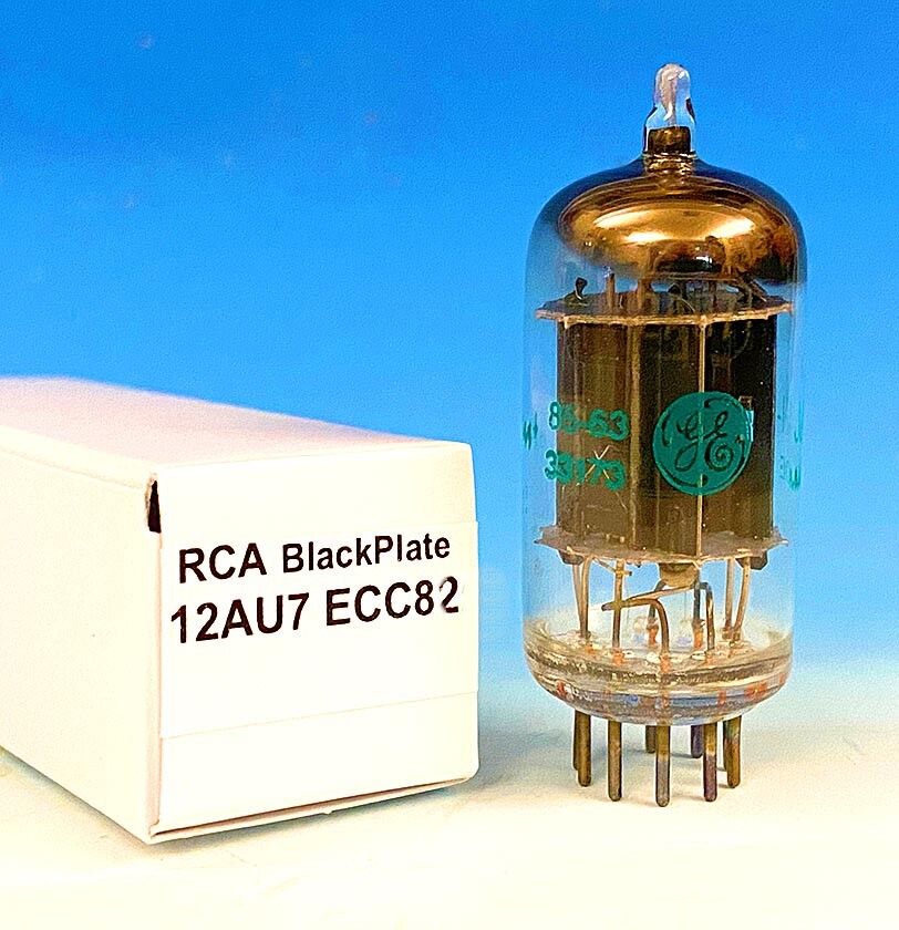 NOS US MADE BY RCA FOR GE LONG BLACK PLATE 12AU7 NEW VACUUM TUBE ECC82