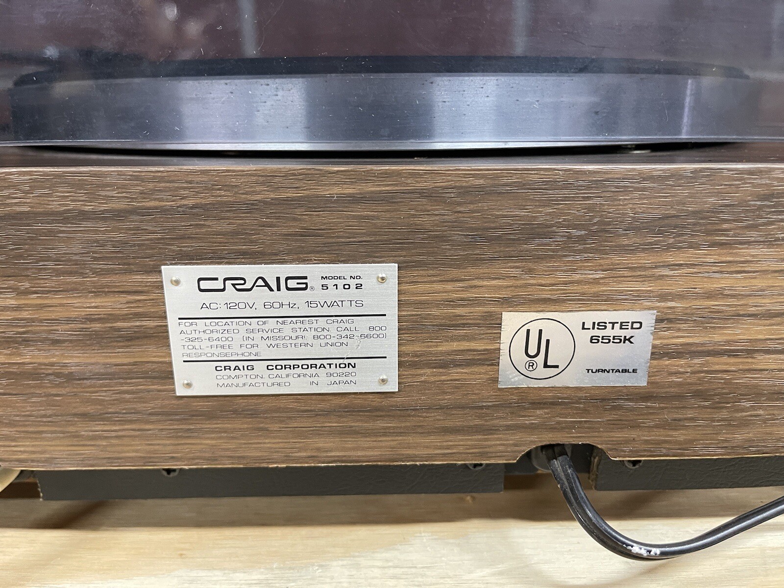 Craig 5102 Turntable Series 5000 – Vintage – Untested – AS IS