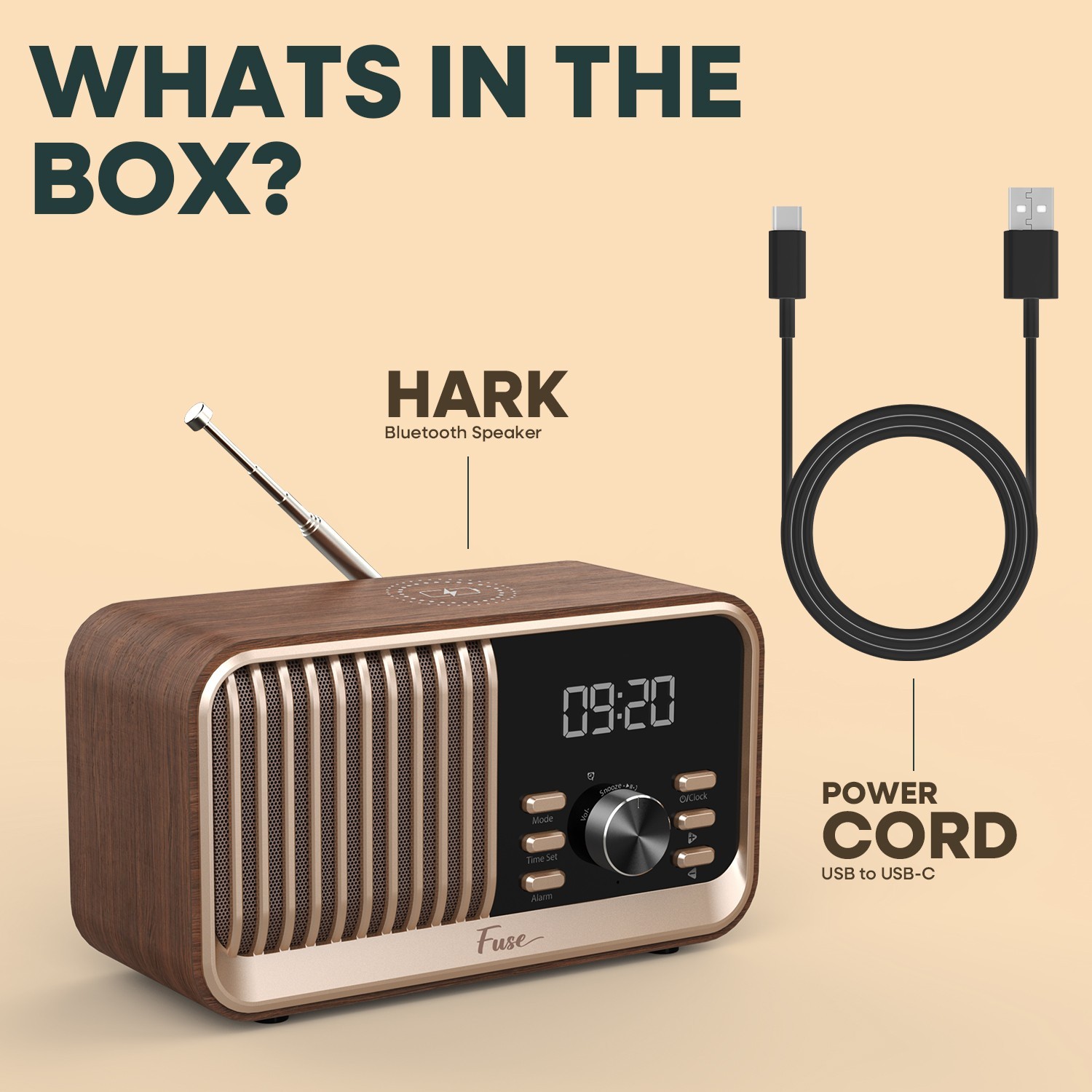 Fuse Hark Bluetooth AM/FM Radio Speaker w/ Wireless 10W Charger & Alarm Clock