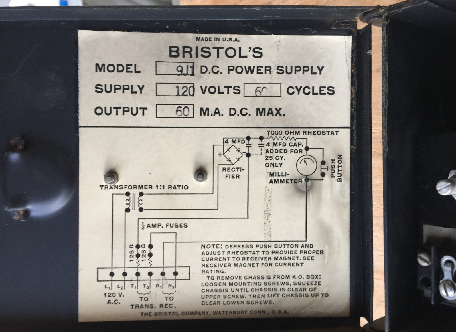 Rare vintage, Bristol Co. Waterbury Ct. power supply