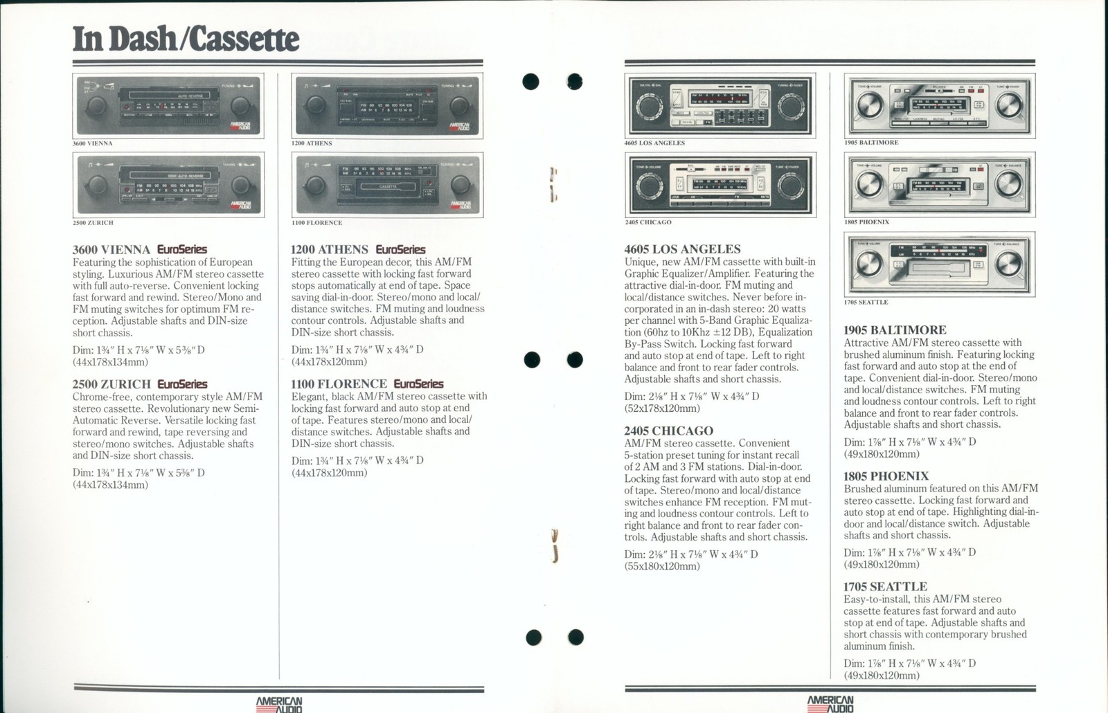 1984 American Audio Auto Sound EuroSeries Car Stereo Catalog Dealer AM/FM Cass