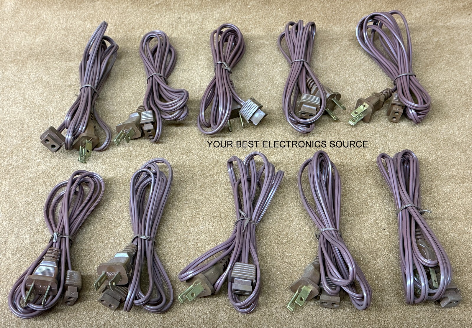 NOS NEW Vintage TV/Radio Cheater Cord, Polarized, BULK, Brown, 6 Ft., Pack of 10