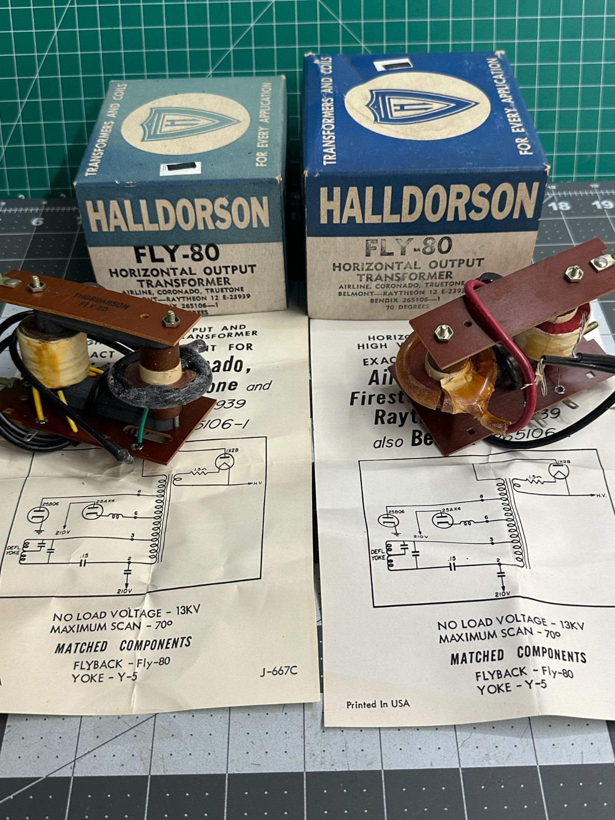 2-pack VINTAGE Halldorson Fly-80 Power Horizontal Output Transformer 70-degrees
