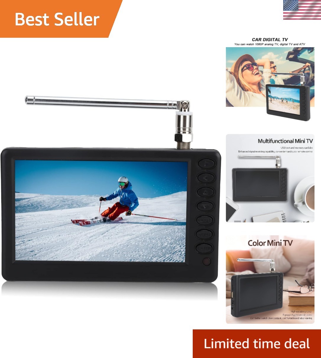 5” Portable Mini Digital TV, 1080P 2 in 1 with FM Radio, Rechargeable Batter…
