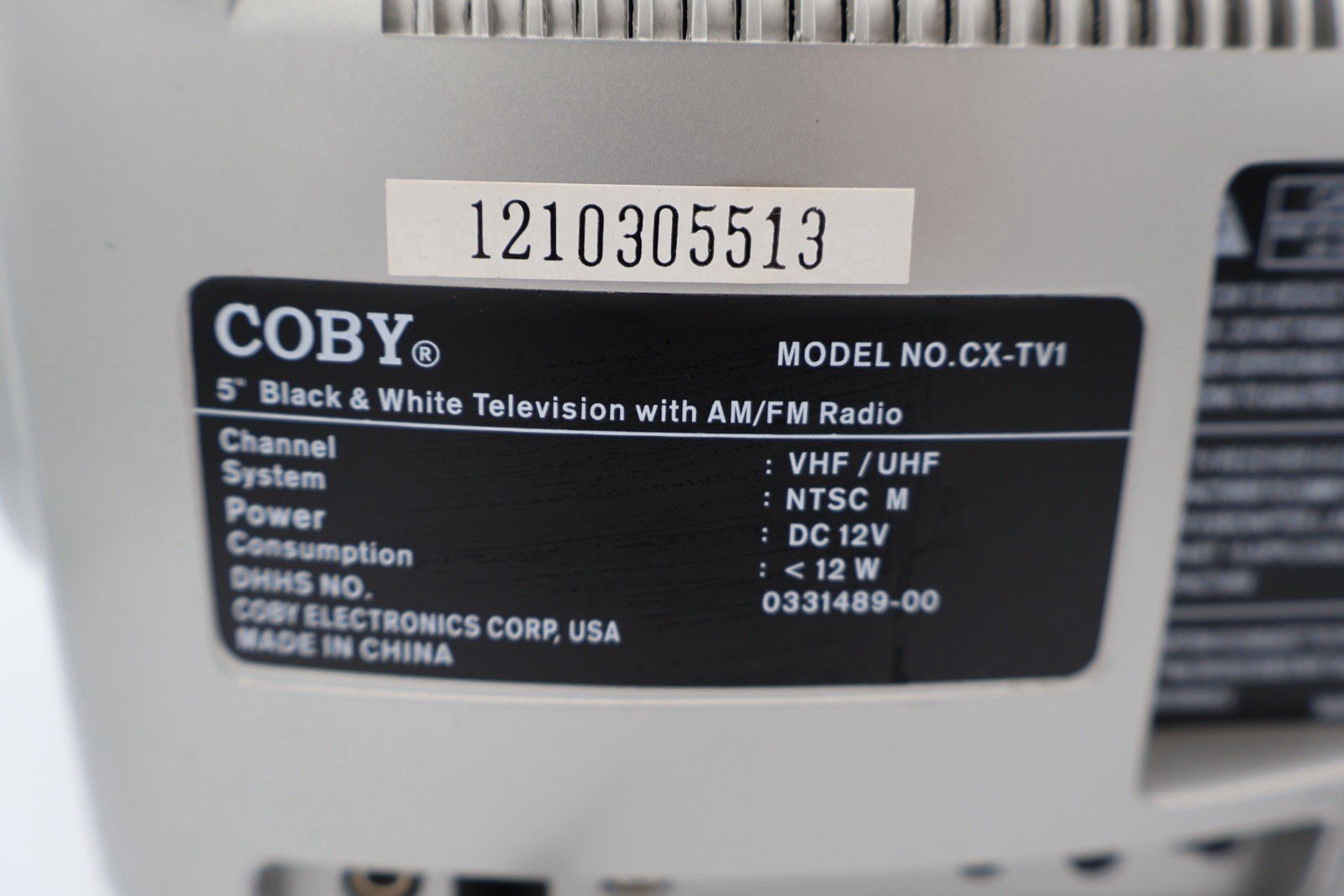 Coby CX TV1 5 Inch Portable Black White TV AM FM Radio Tested Works