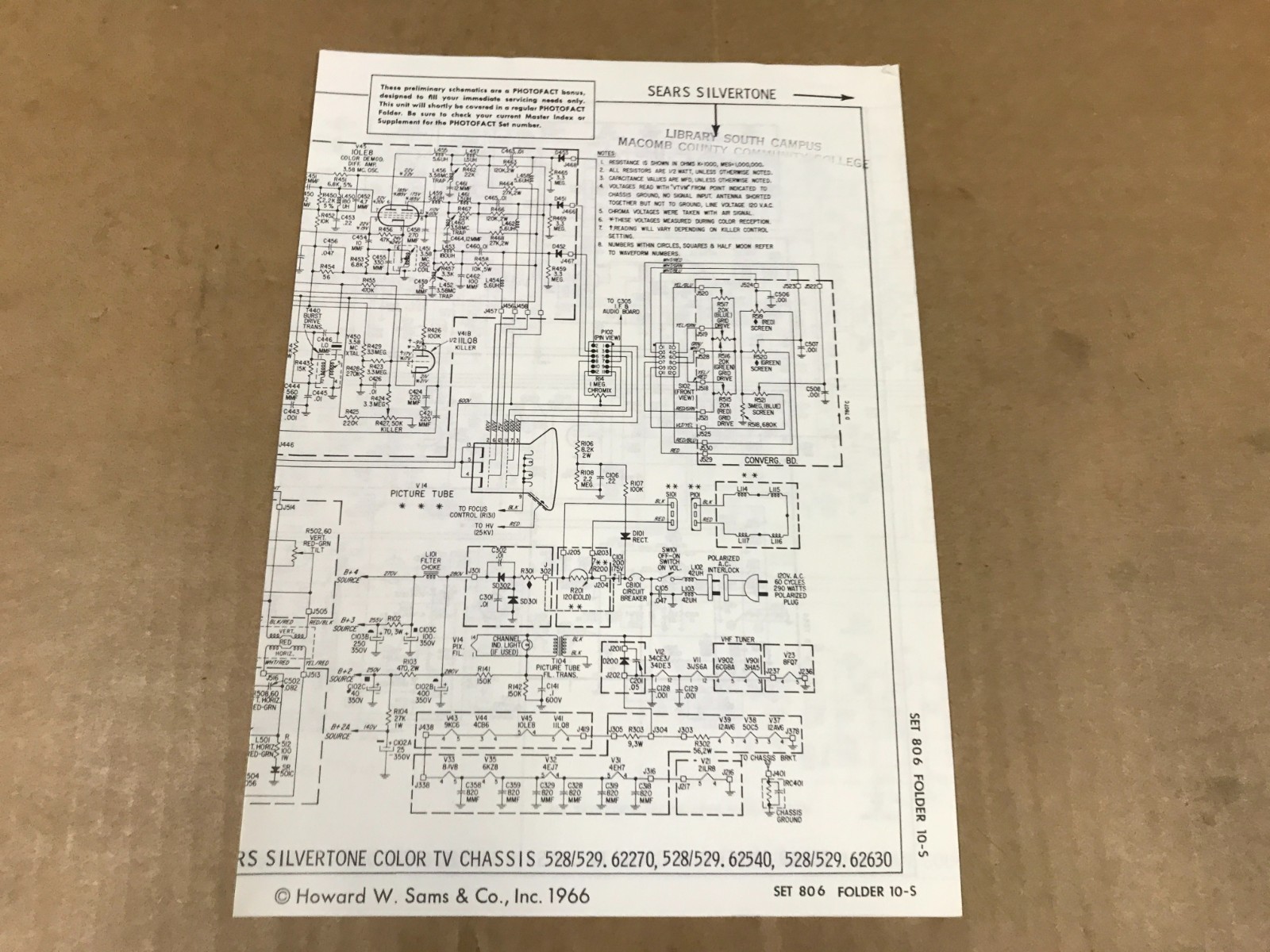 Vintage Photofact Folder – 806-10S- Sears Silvertone TV Chassis Schematic