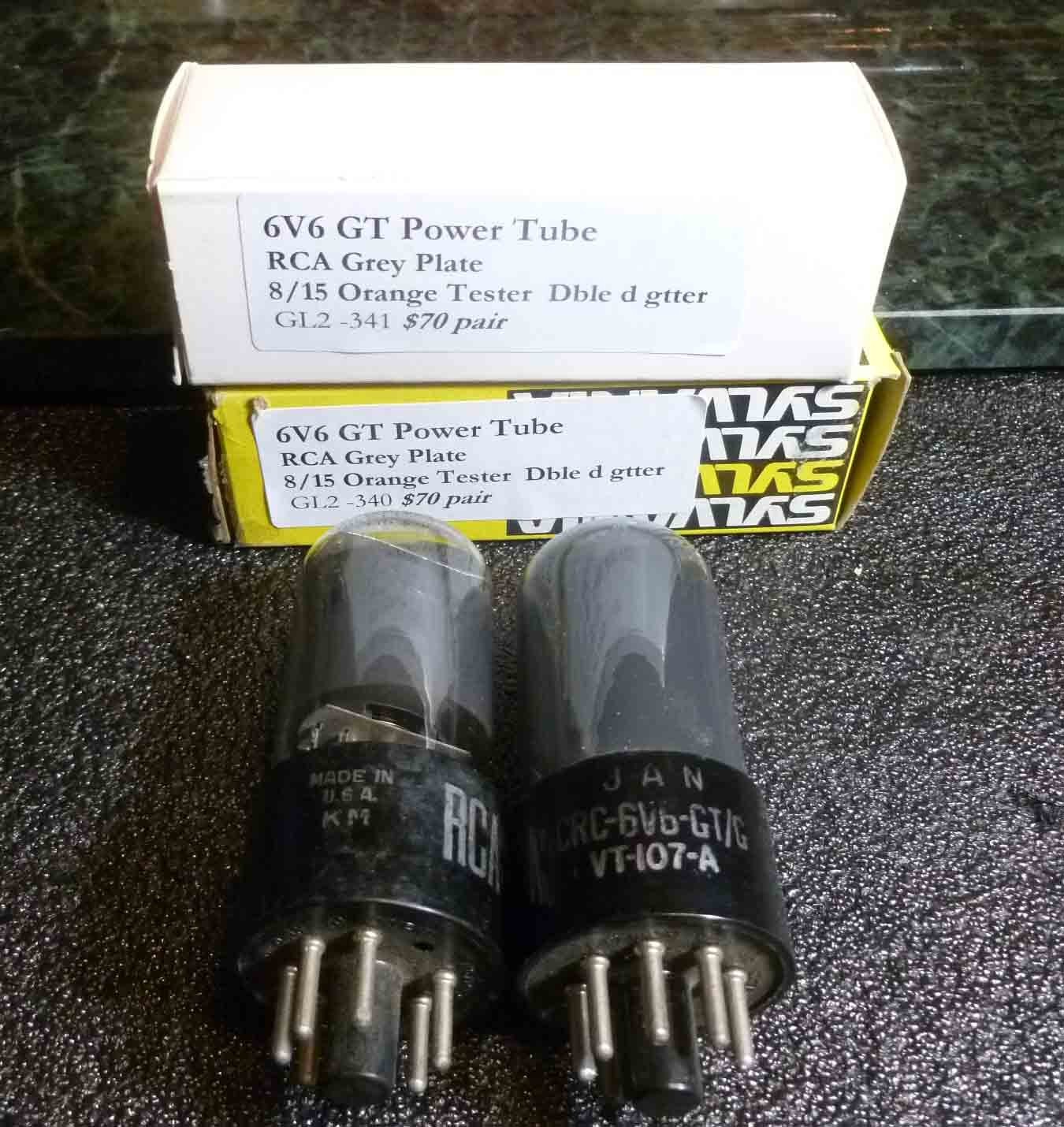 Matched Pair RCA Grey Plate 6v6 GT Power Tubes Both test strong at 105+ each