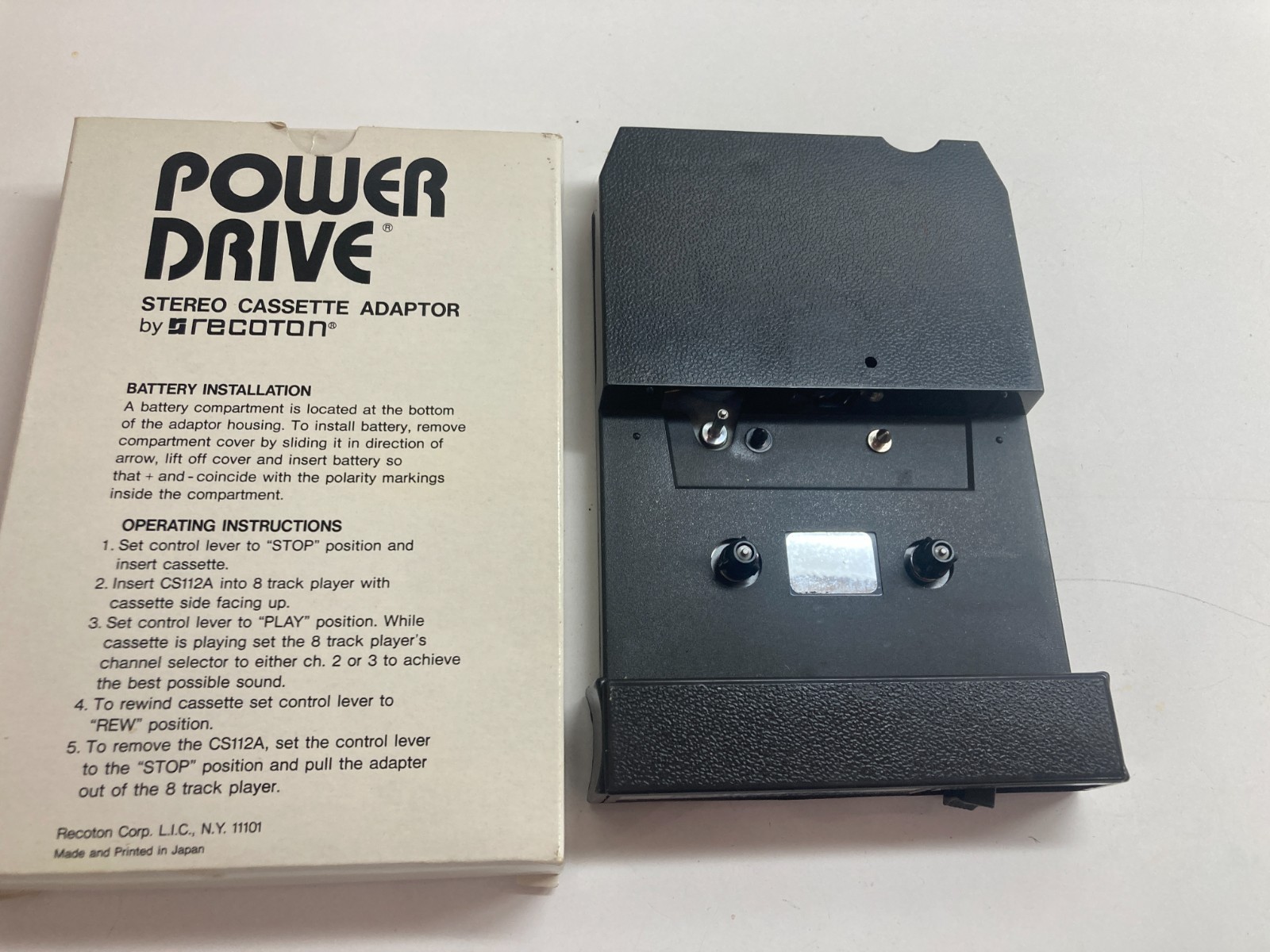 Vintage Recoton Stereo Cassette Adapter for 8-Track Tape Player Power Drive