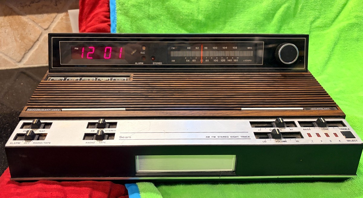 Vintage 1970s Sears Clock Radio w 8-Track Tape Player Model # 317.23450 050