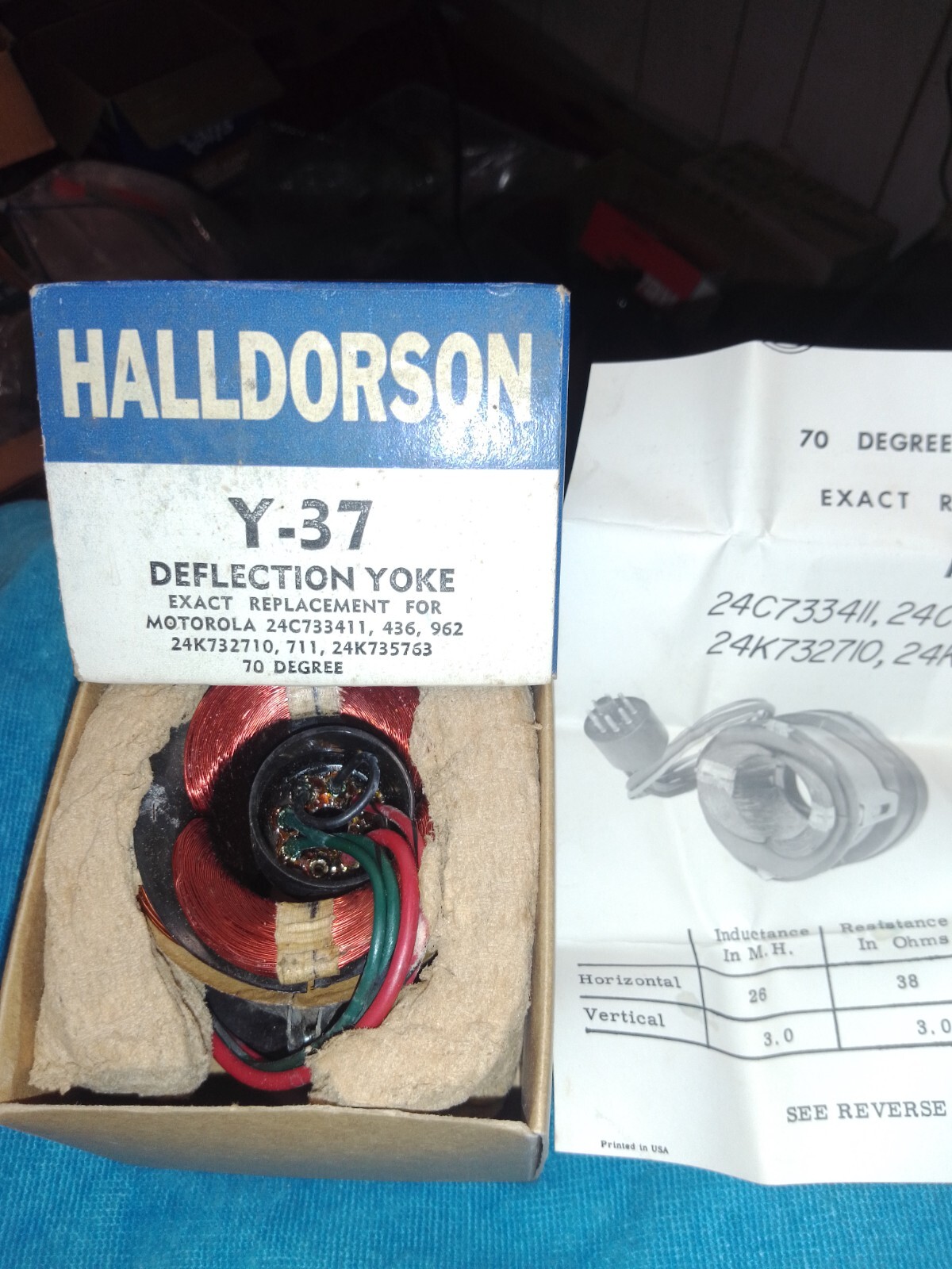 NOS HALLDORSON Y-37 70 DEGREE DEFLECTION YOKE f/ TUBE MOTOROLA TELEVISION
