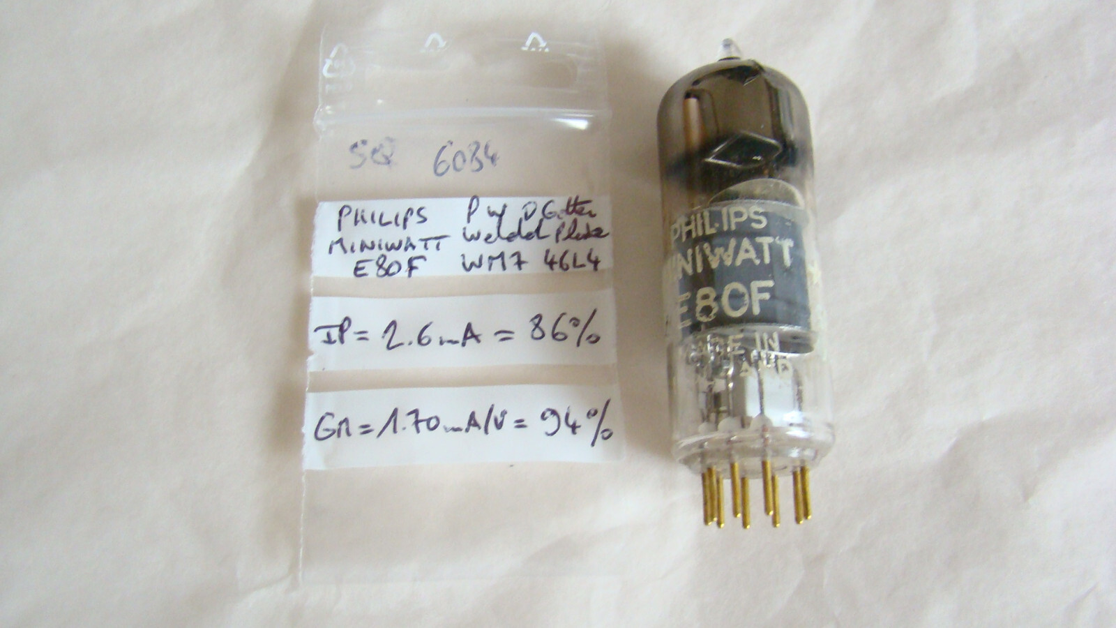 VERY RARE PHILIPS MINIWATT E80F GOLD PINS PINCHED WAIST WELDED PLATE D GETTER