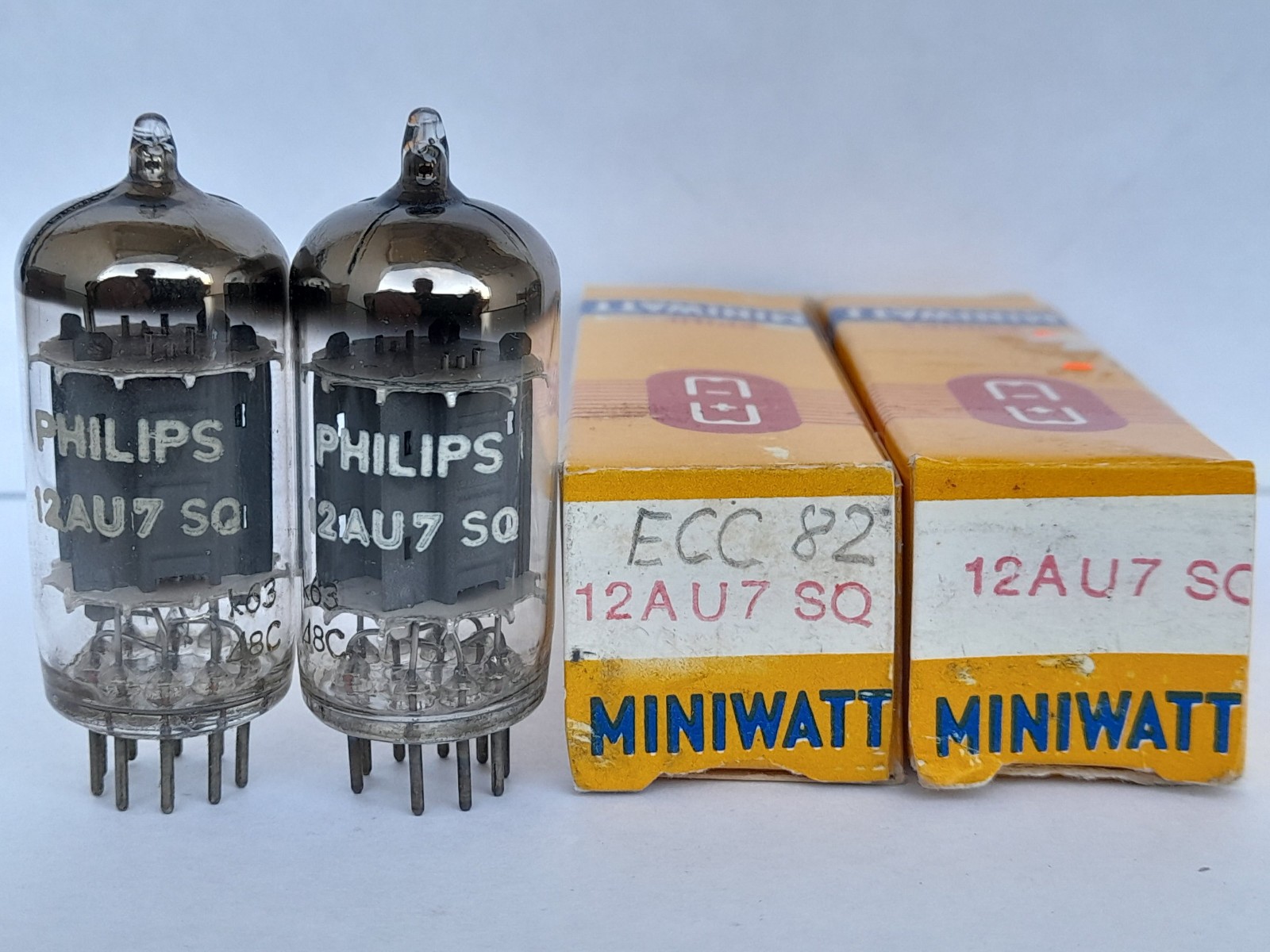 2x 12AU7 SQ ( ECC82 / E82CC / 12AU7WA ) tubes PHILIPS K63 – D foil – NOS – 1958