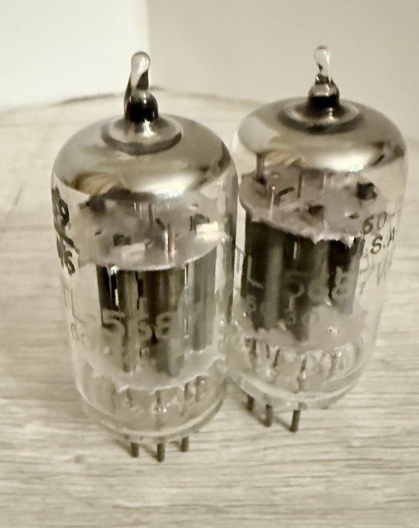 NOS Matched Pair Rare Bronze Coat Black Plates 5687 WA Audio Tube 7119 /E182CC