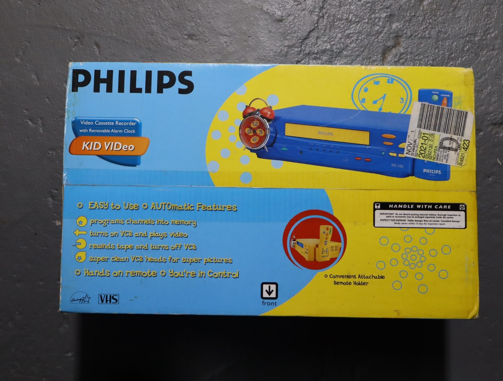 Vintage Philips Video Cassette Recorder Blue Yellow – New Old Stock – Open Box