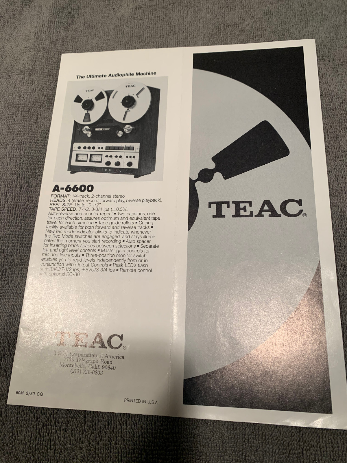 TEAC A-3440 3300SX Etc. Vintage Reel to Reel player Brochure