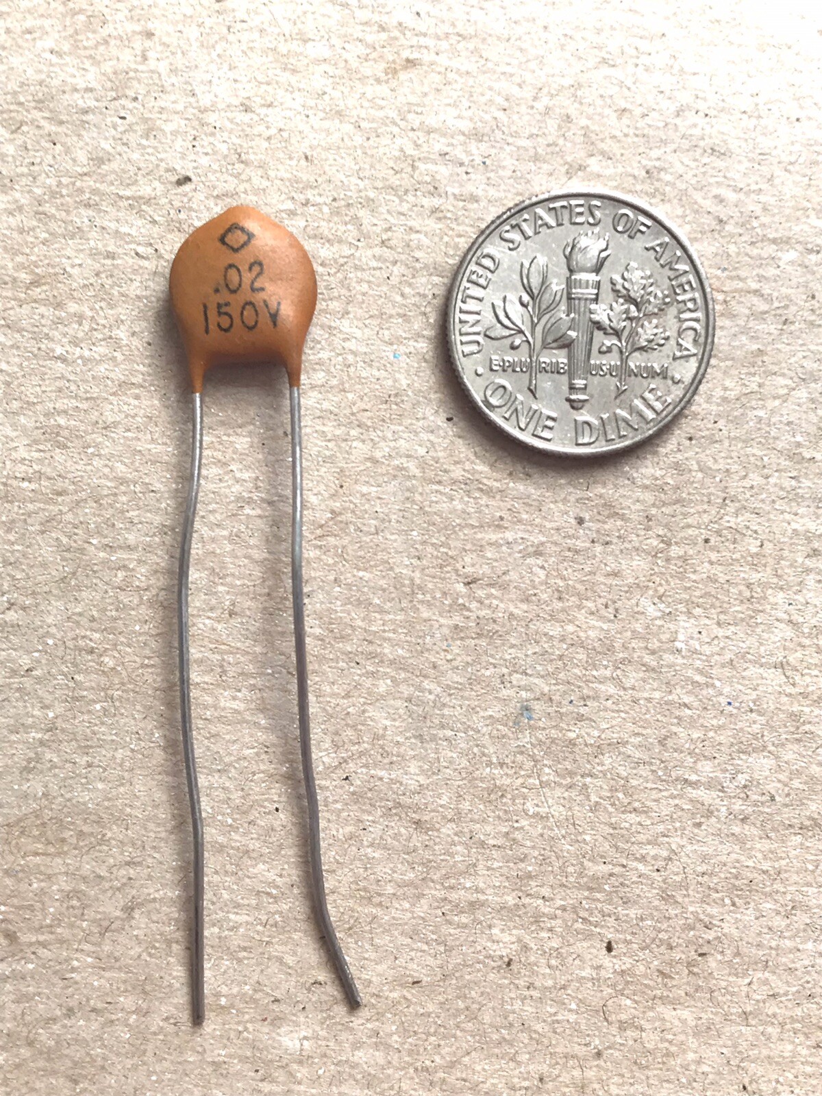 NOS CRL Centralab .02 uF 150V +60-40% ceramic disc tone capacitor early 60s USA