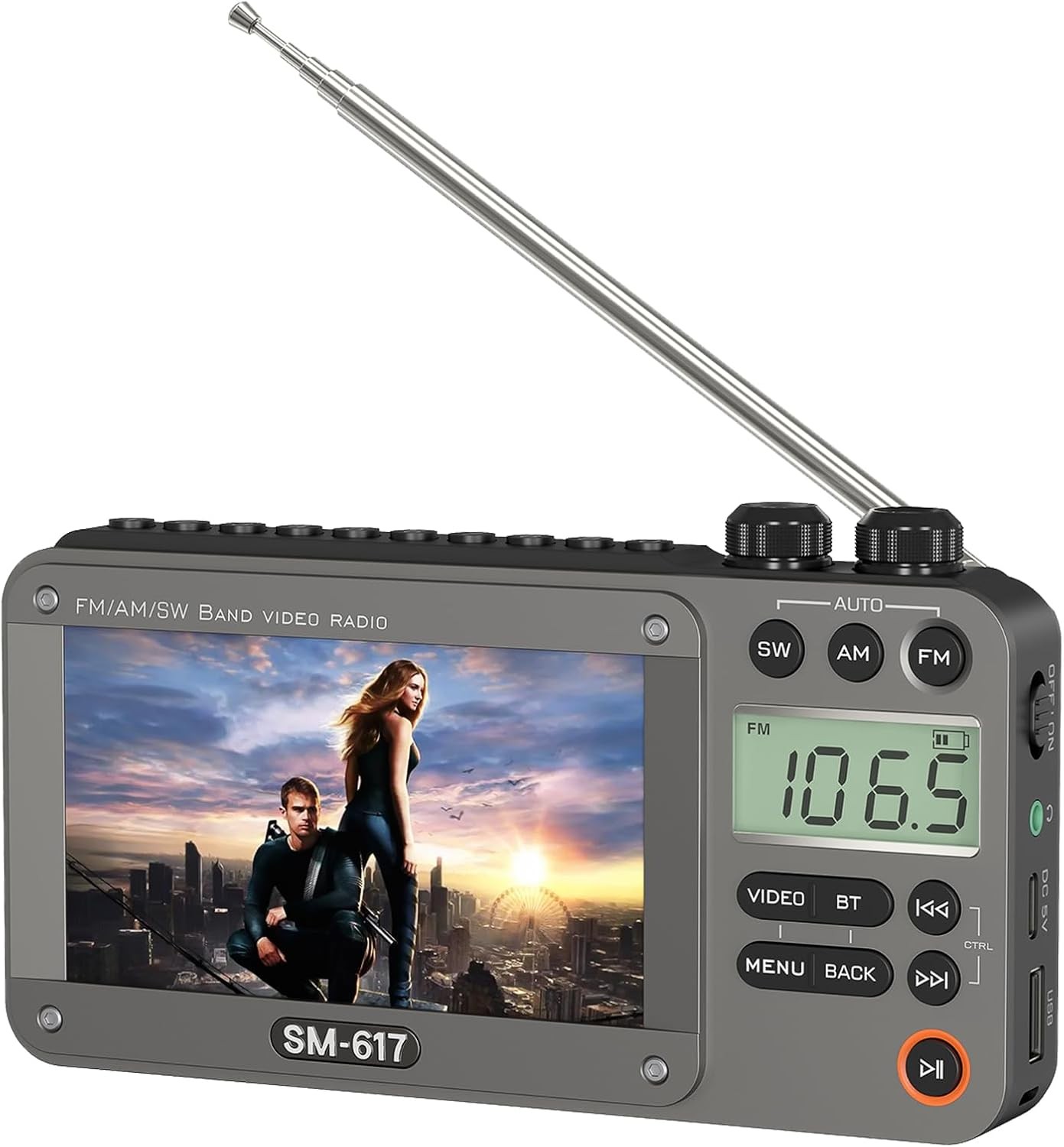 720p 4.3″ Screen AM FM SW Movie Video Radio with Bluetooth, Rechargeable Pocket