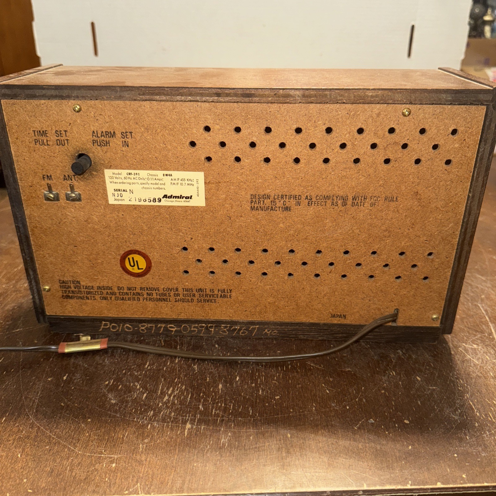 Vintage Admiral Wood Grain AM/FM Alarm Clock Radio, Model CRF-391
