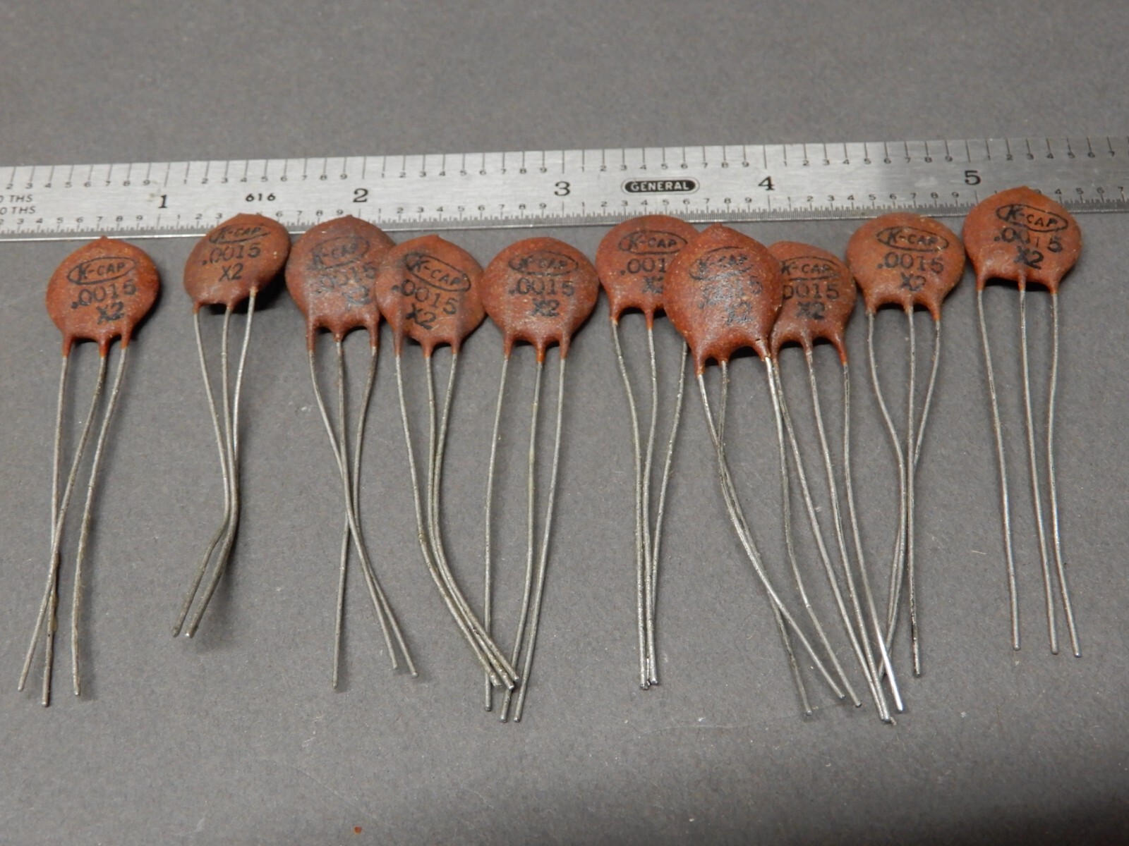 K-Cap Ceramic Disc Capacitor .0015 UF 2X Dual Unknown Voltage Qty 10 NOS