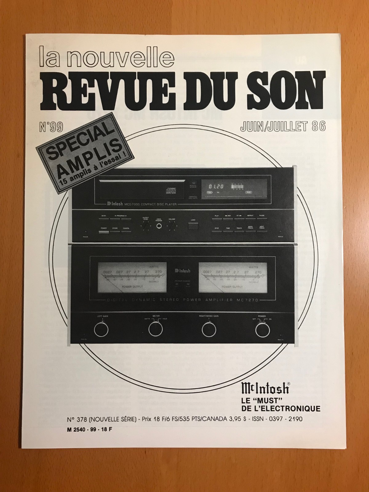 MCINTOSH LA NOUVELLE REVUE DU SON N’99 JUIN/JUILLET 86 WITH ENGLISH REPRINT D108