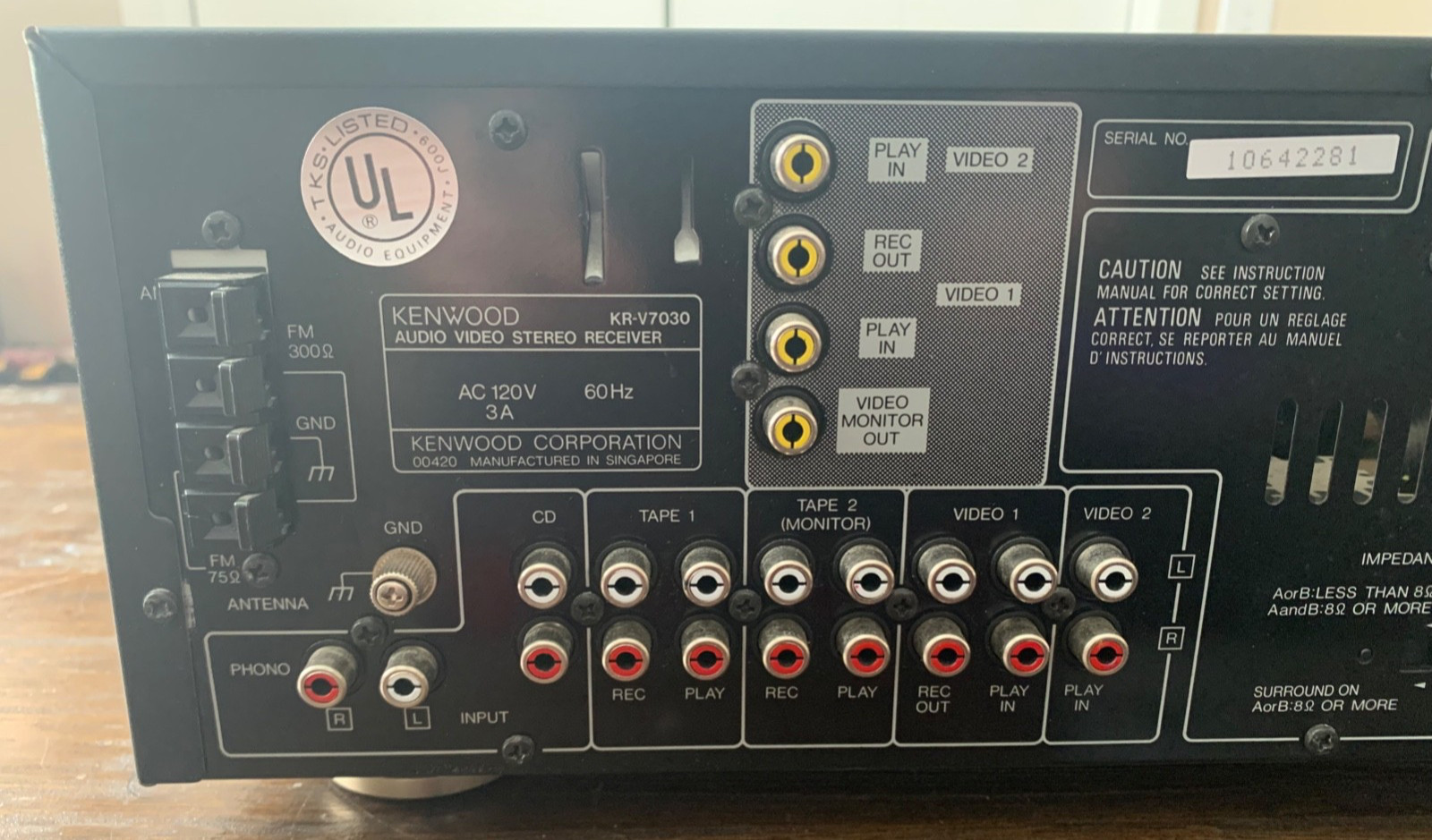 Kenwood KR-V7030 Audio/Video Stereo Receiver 1991 WORKS Very Good Cond 110w a Ch