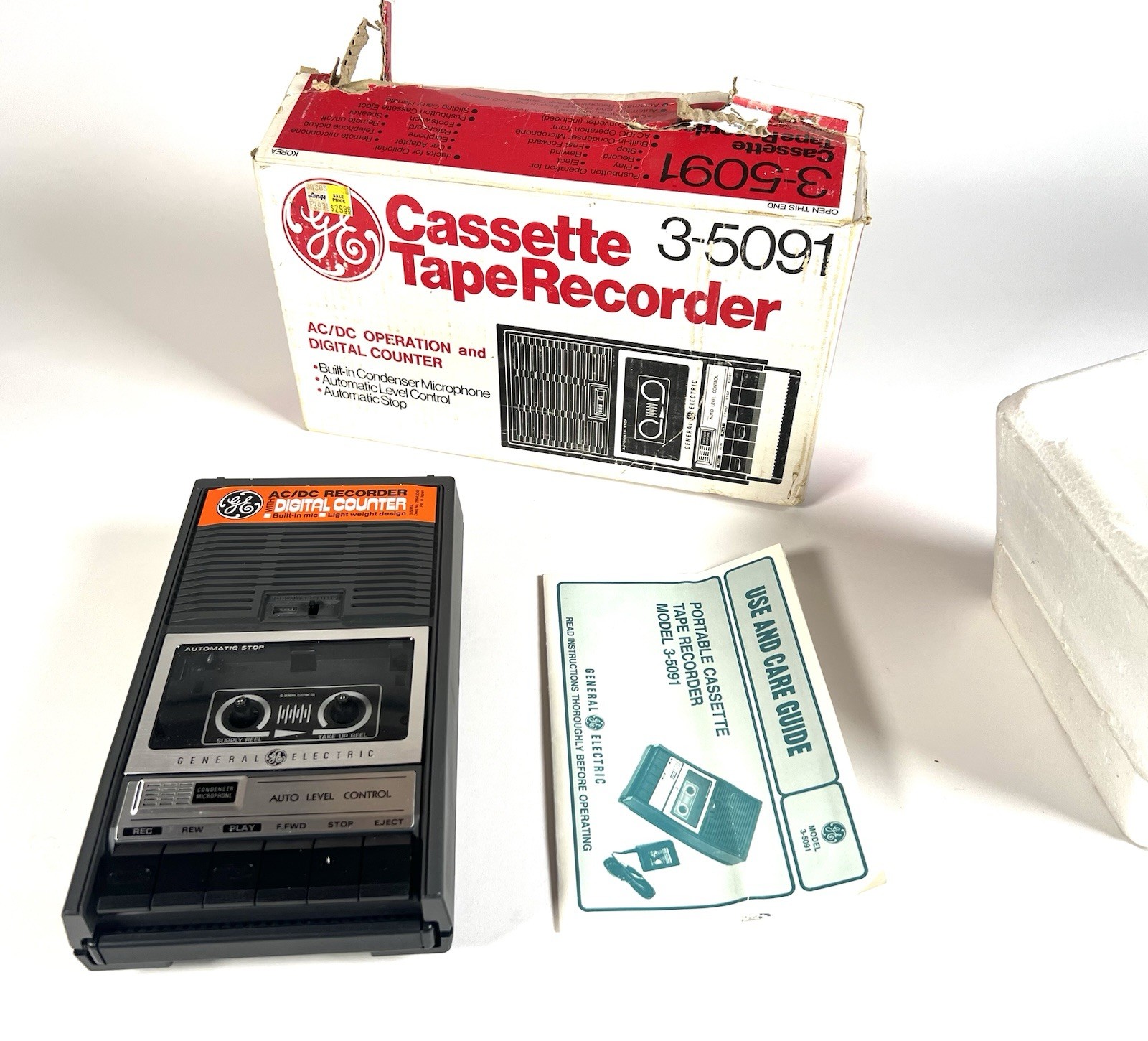 GE Cassette Tape Recorder 3-5091 Vintage In Original Box W Paperwork