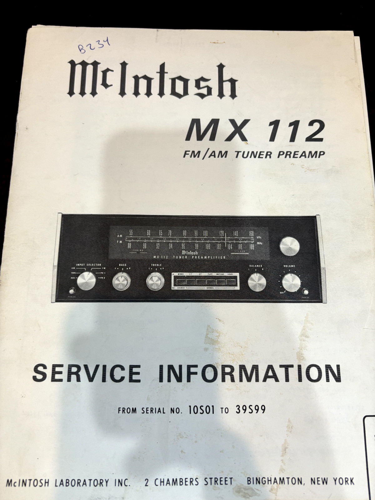 McINTOSH MX112 MX-112 Repair Service Manual AND BONUS BULLETINS **ORIGINAL**