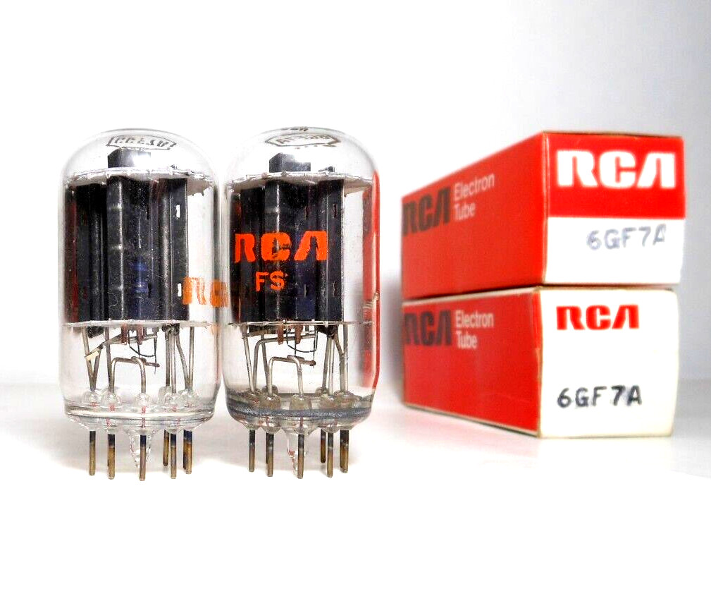 Matched PAIR 6GF7 RCA USA Fat Bottle Black Plate NOS Tubes Dual Triode Spud Amp