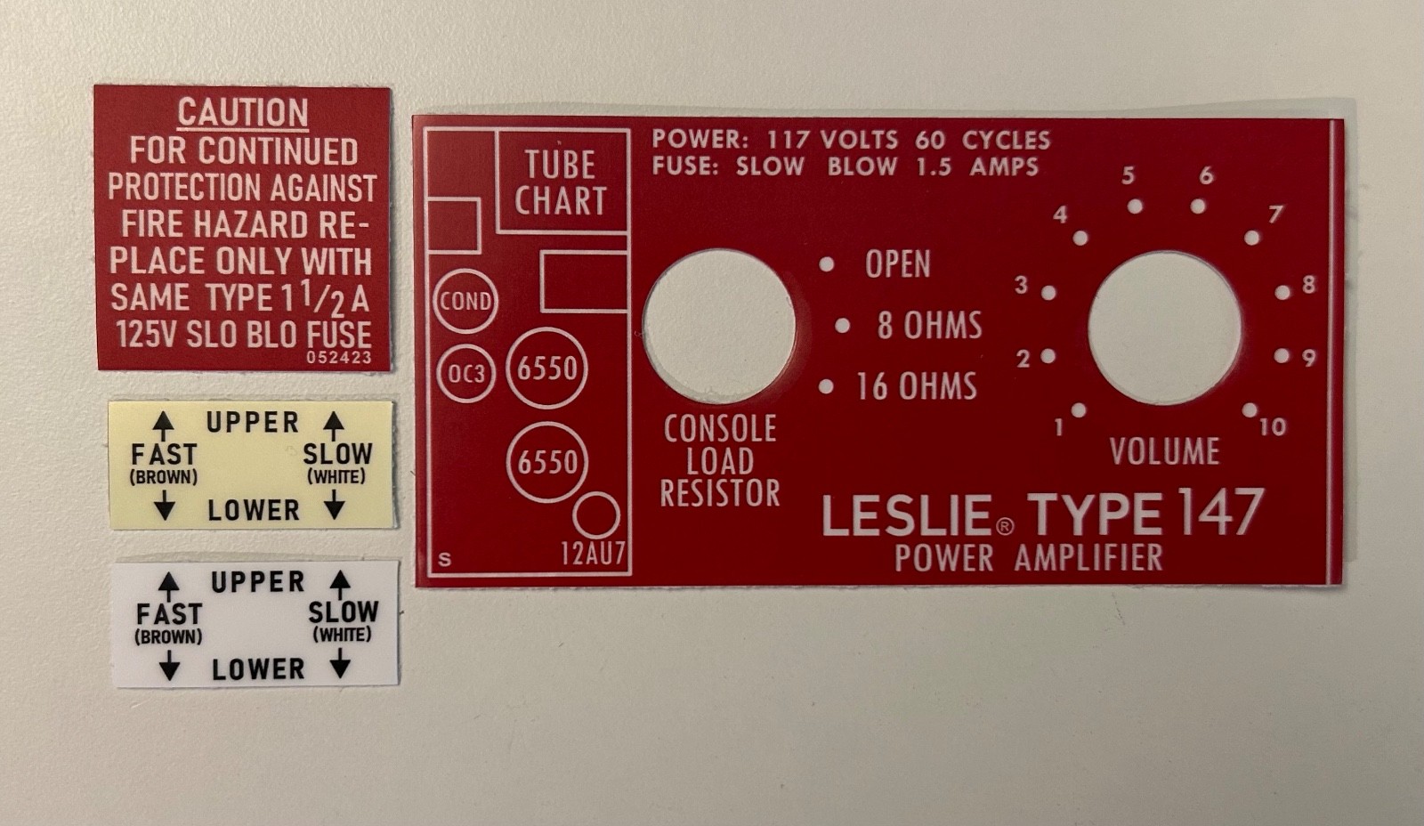 Leslie Speaker 147 amp COMPLETE vinyl label kit (117V WIDE type) FREE SHIPPING