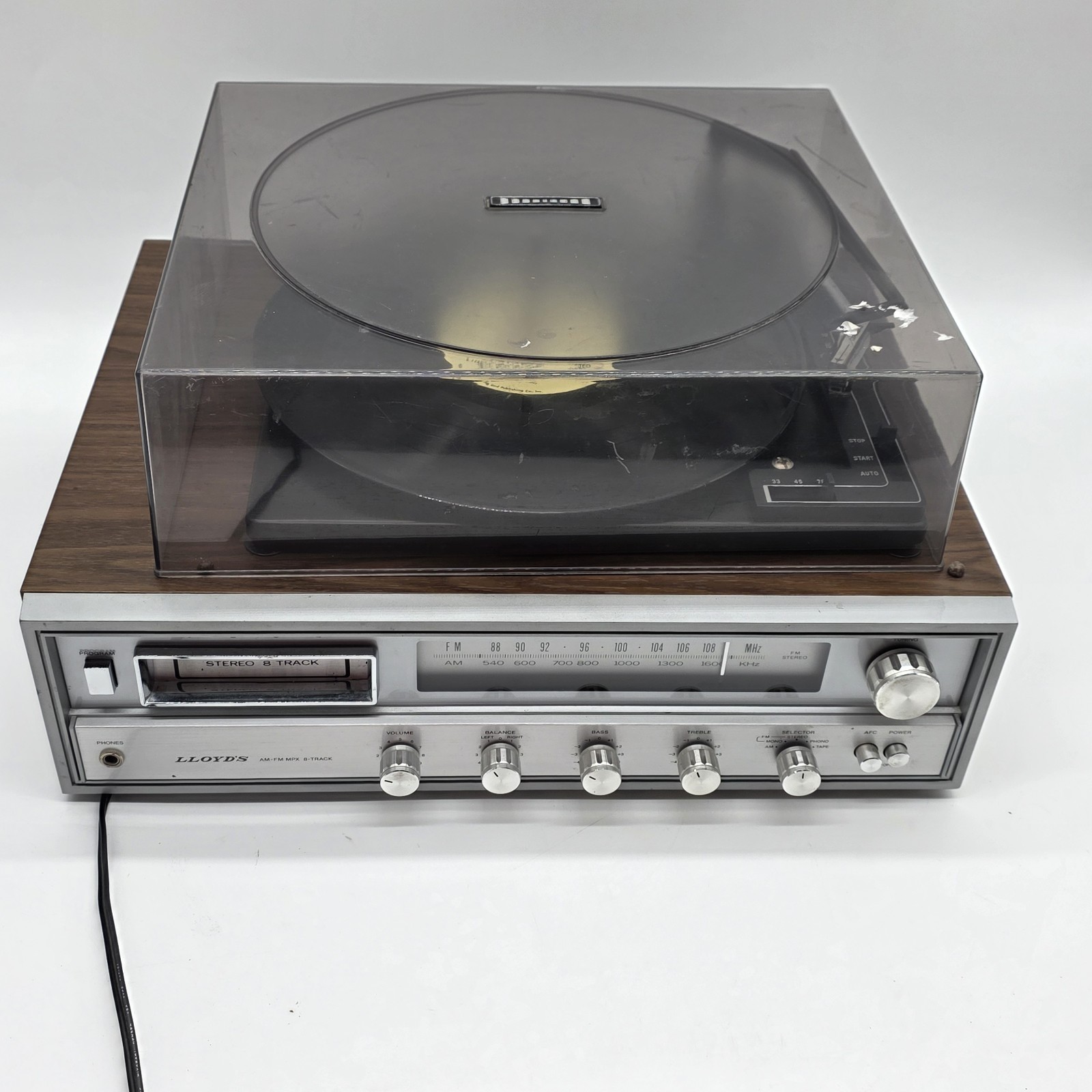 Vintage Lloyd’s Turntable Stereo System 8 Track AM/FM Receiver Parts Repair 132A