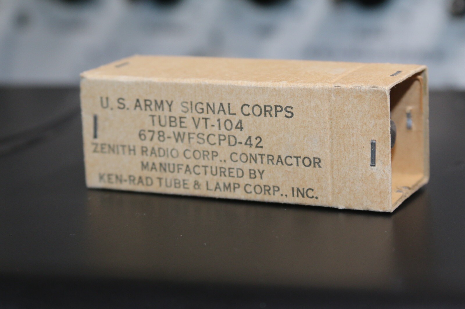 New old stock WWII U.S. Army VT-104 (12SQ7) Vacuum tube ~ Ken-Rad – 1942 -unopen