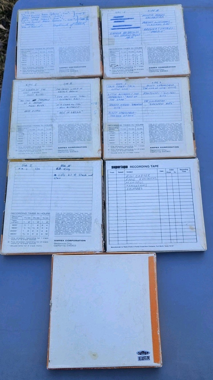 Lot Of 7 Vintage ampex Dokorder Realistic Reels Tape 311 341 344 1200-1800 Ft