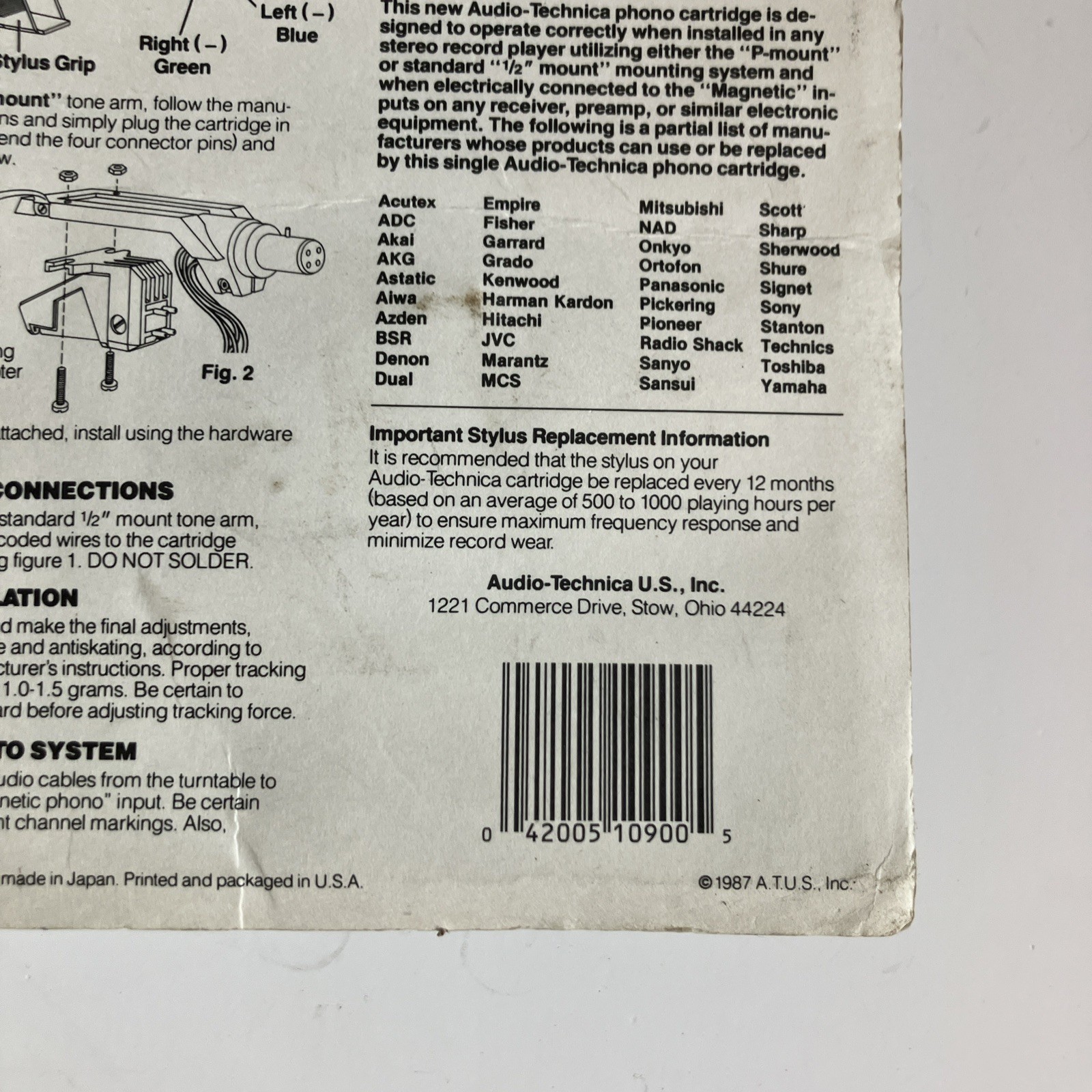 Audio-Technica AT90 P-Mount Universal Phono Cartridge | New Open Packaging